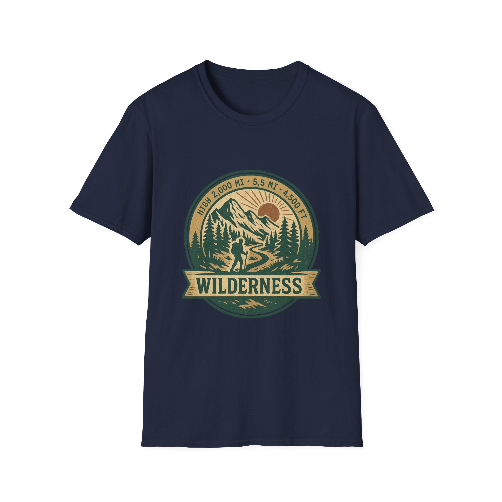 Wilderness Mountains Graphic T-Shirt | Hiking Badge Retro Outdoor Tee