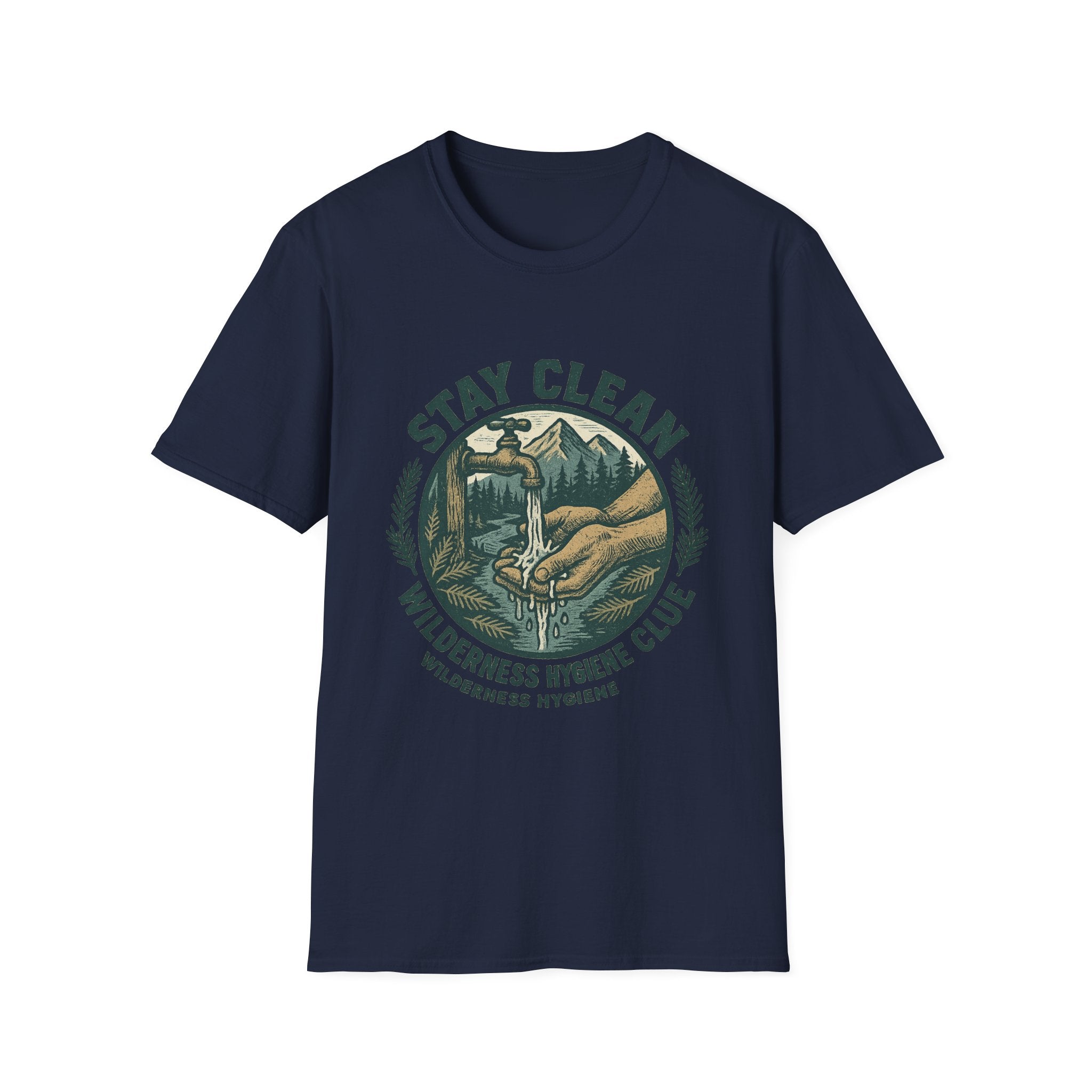 Stay Clean Wilderness Hygiene Club T-Shirt | Outdoor Camping Design