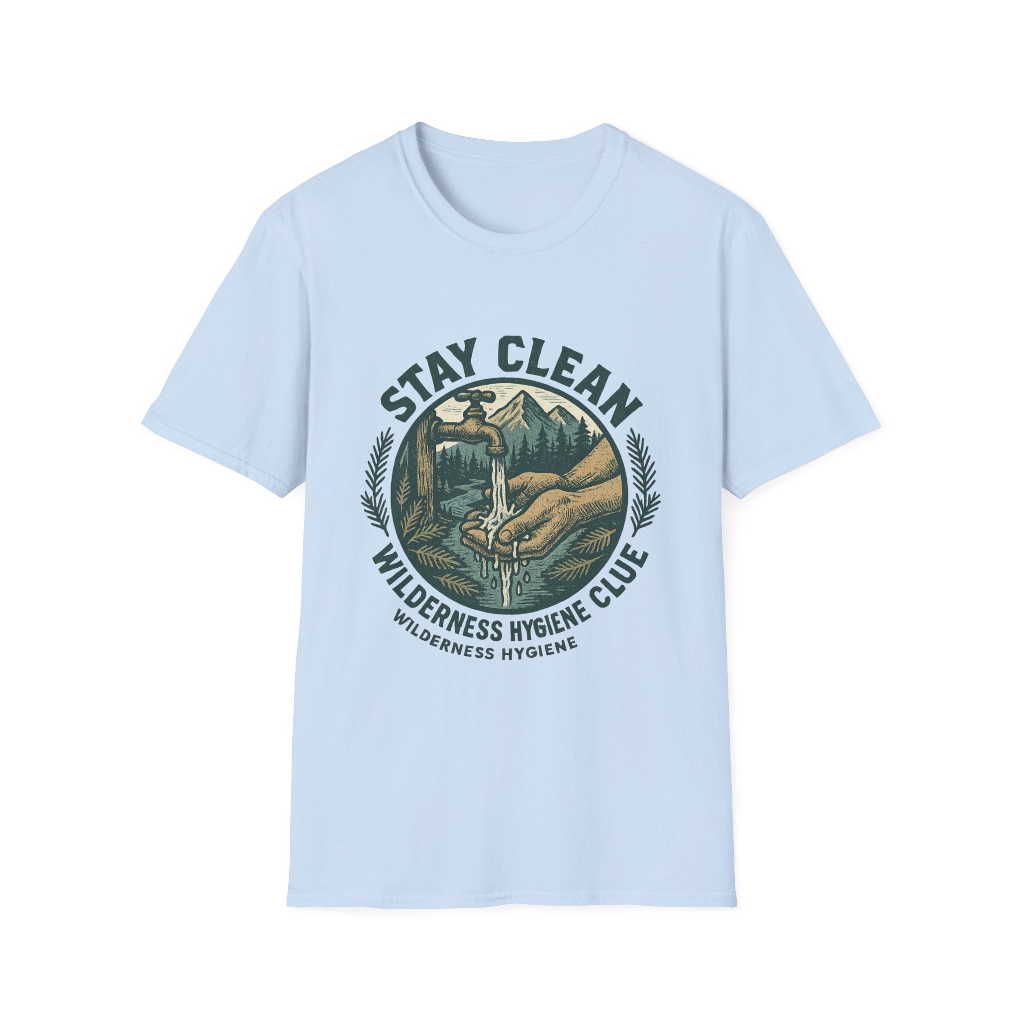Stay Clean Wilderness Hygiene Club T-Shirt | Outdoor Camping Design