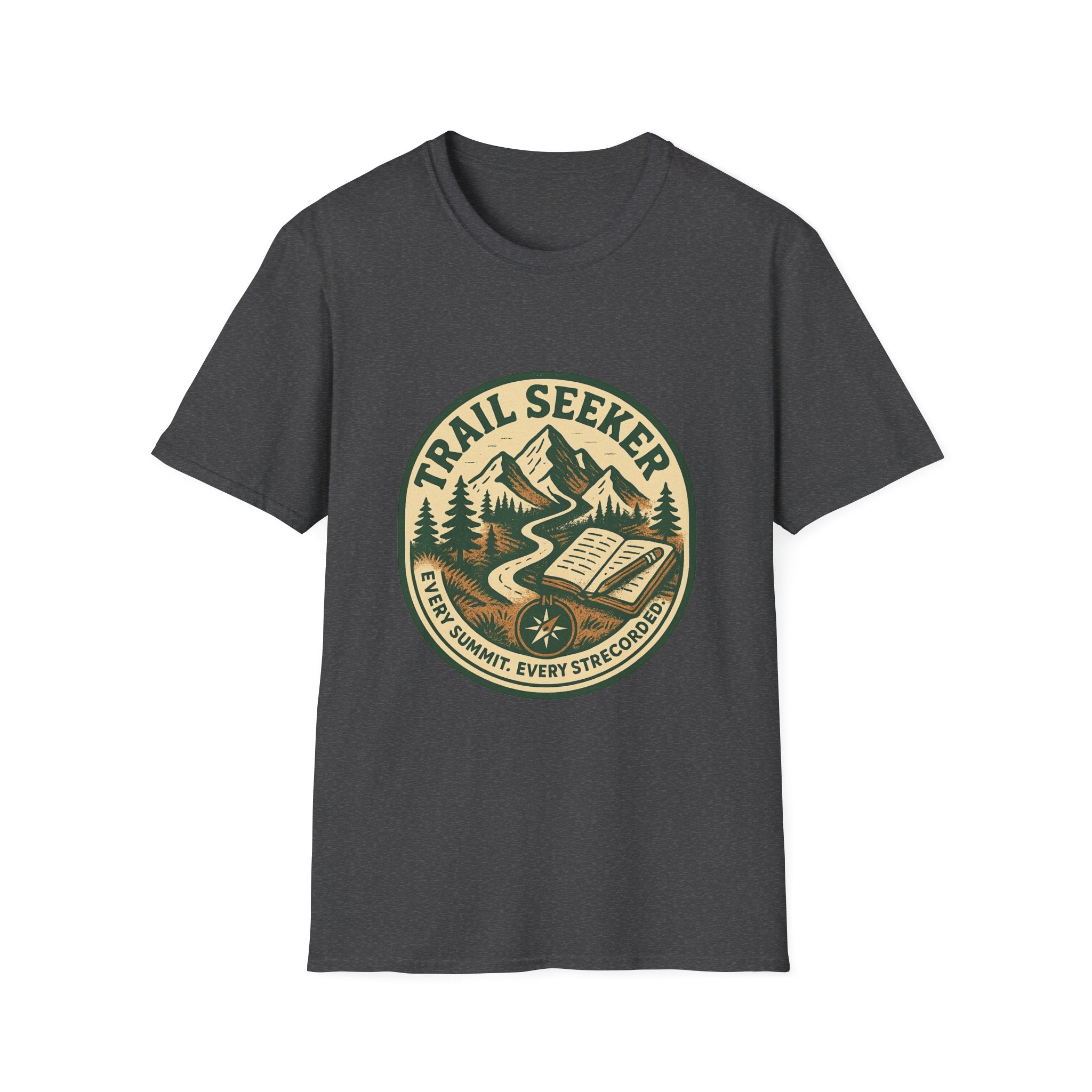 Trail Seeker Badge T-Shirt | Mountain Hiking Emblem, Nature Graphic