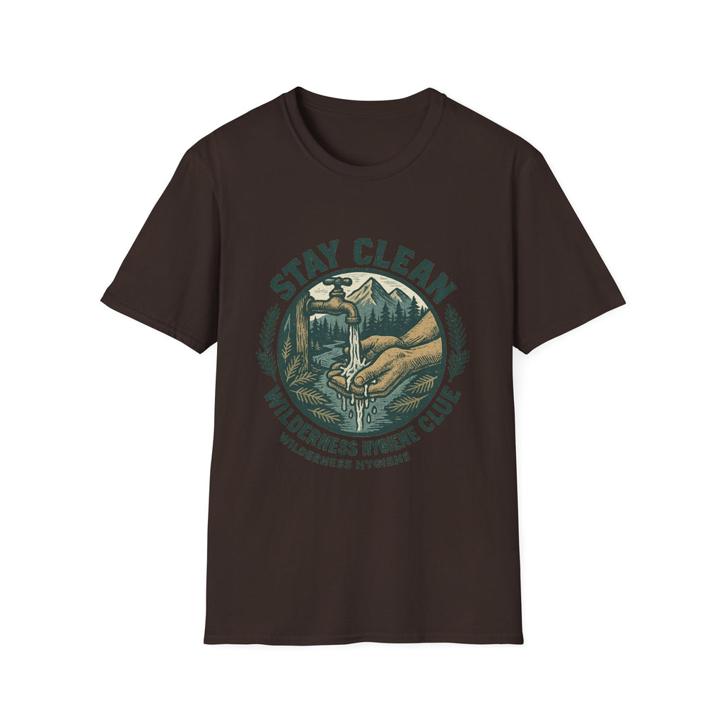 Stay Clean Wilderness Hygiene Club T-Shirt | Outdoor Camping Design