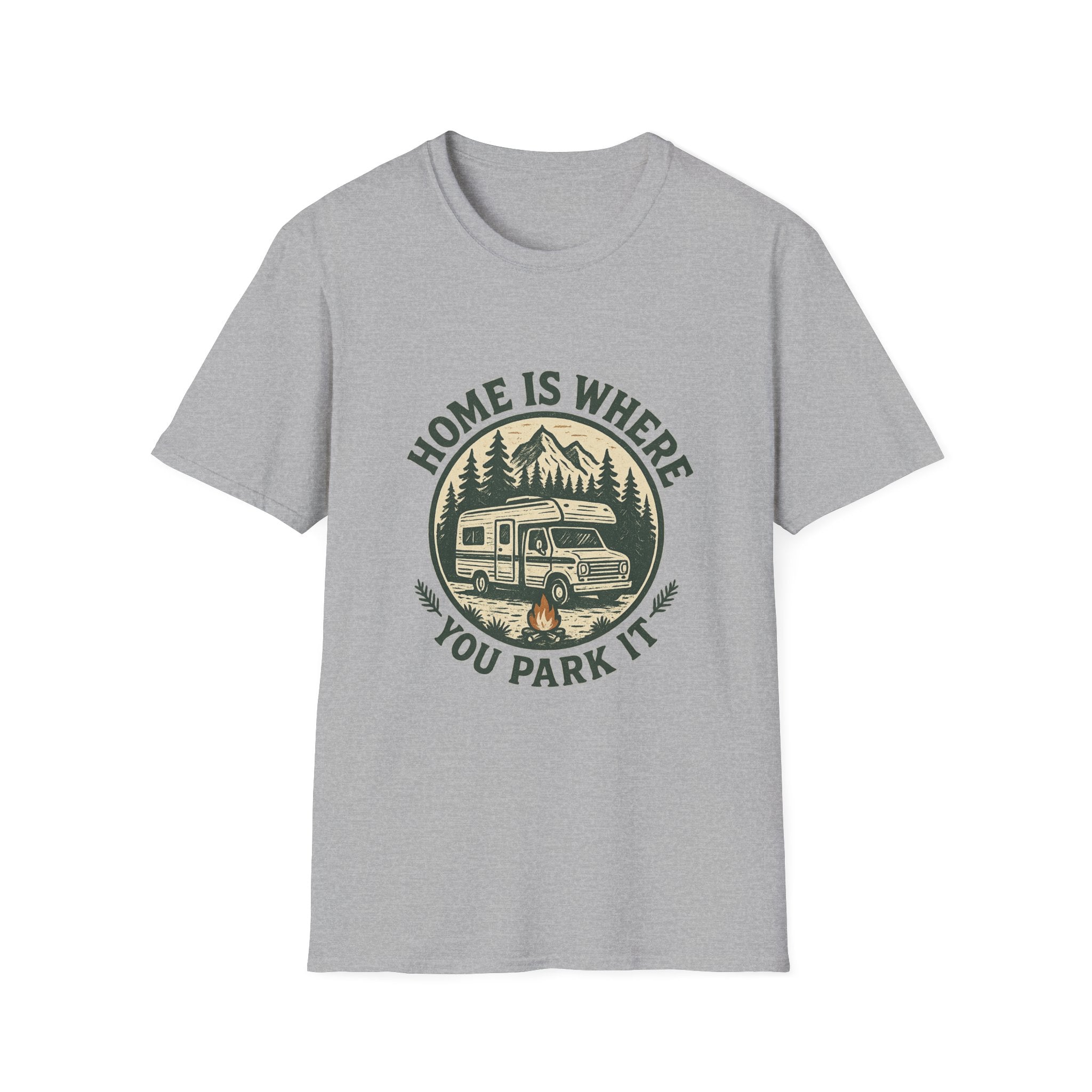 Home Is Where You Park It T-Shirt | RV Camper Mountain Design