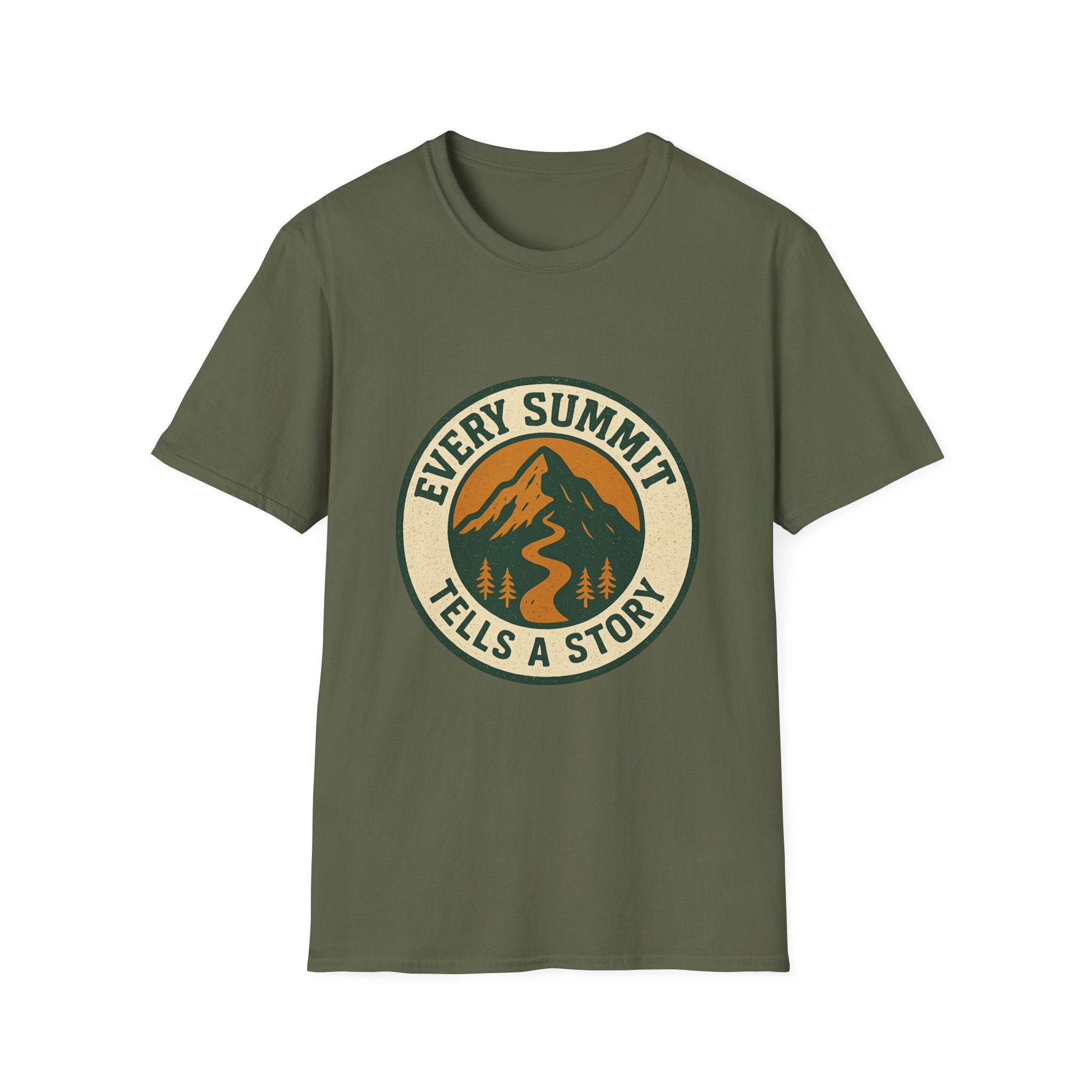 Every Summit Tells a Story T-Shirt | Mountain Adventure Badge