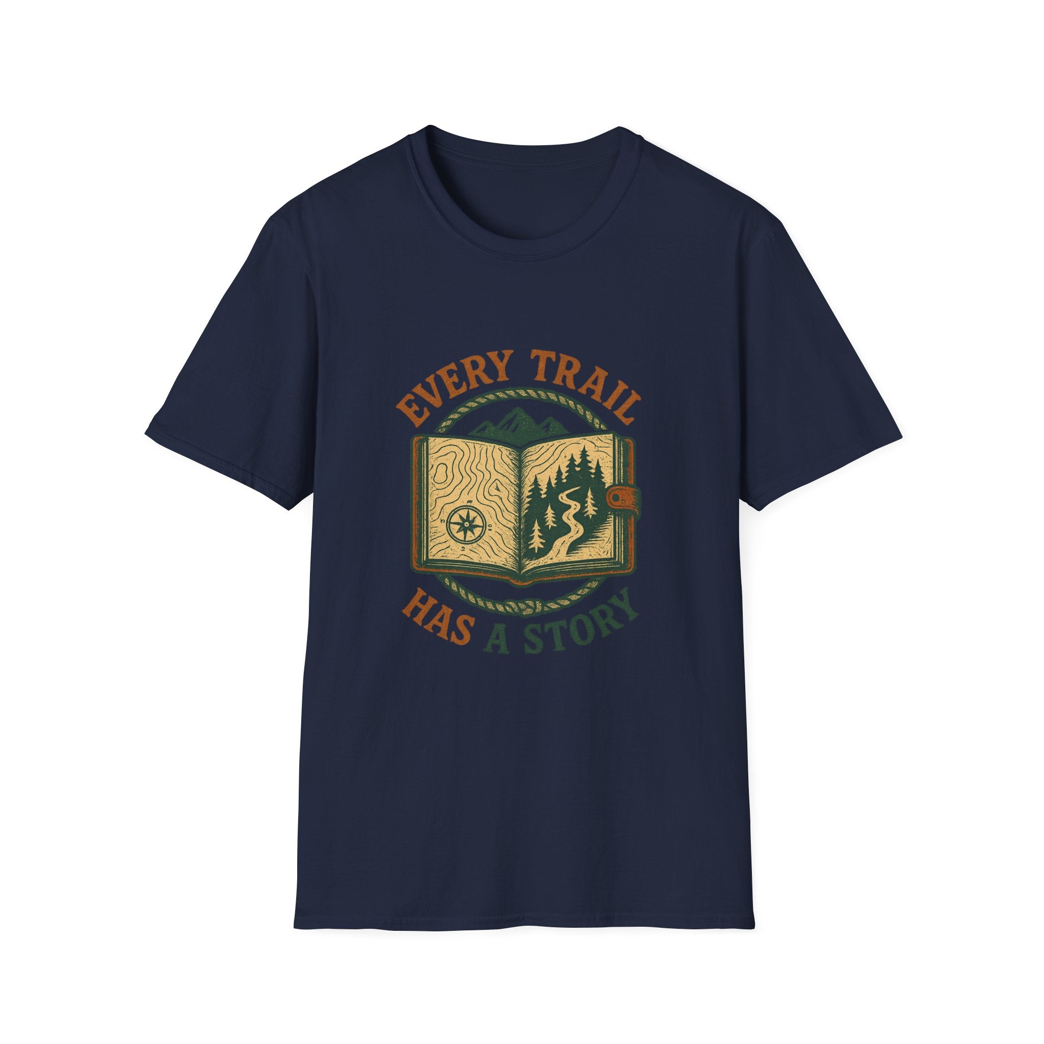 Every Trail Has a Story T-Shirt | Hiking Map Compass Mountains