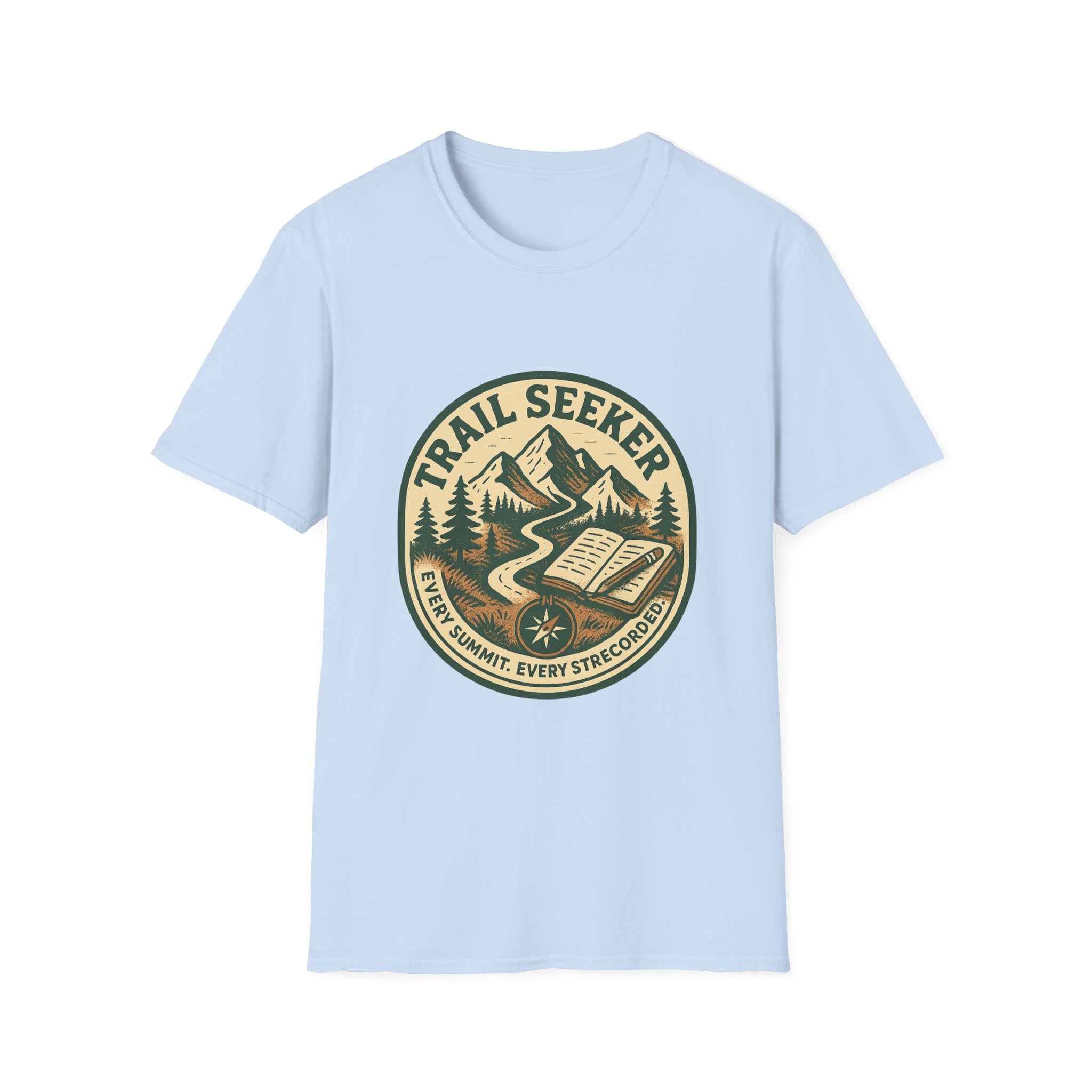 Trail Seeker Badge T-Shirt | Mountain Hiking Emblem, Nature Graphic