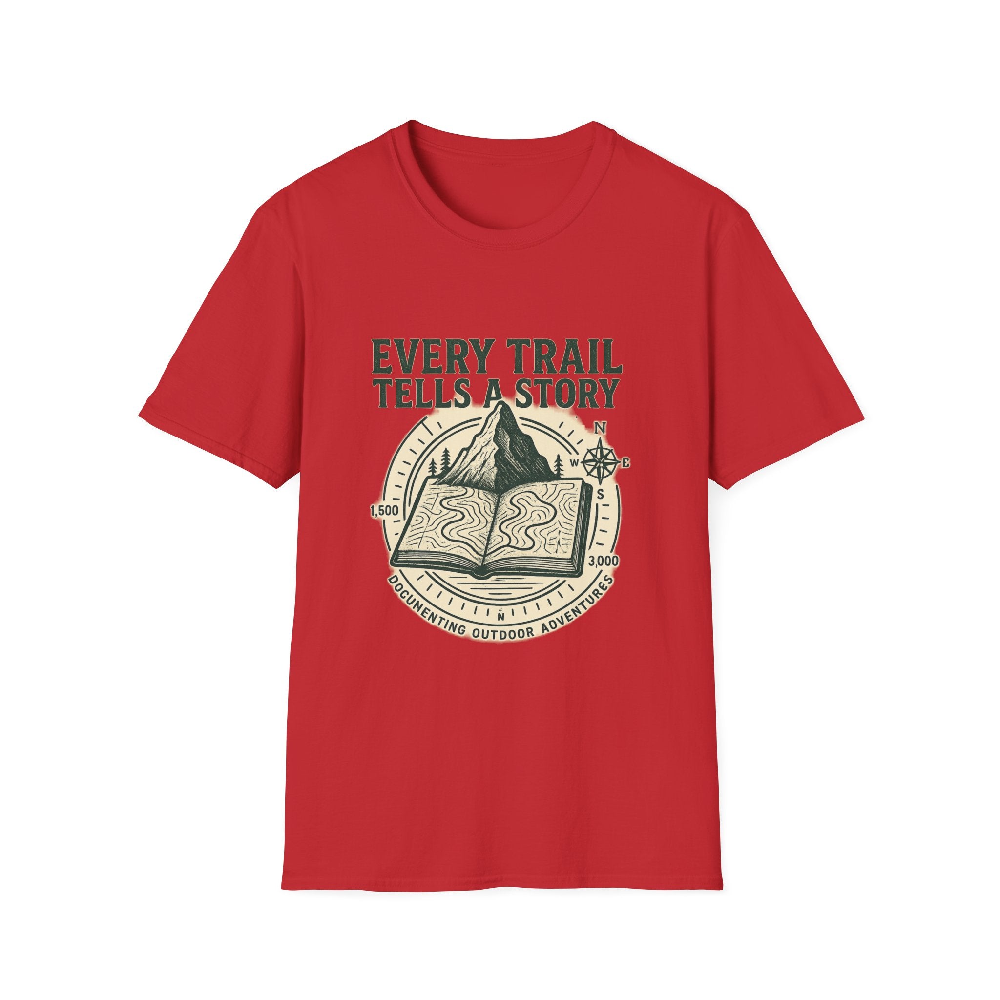 Every Trail Tells a Story T-Shirt | Hiking Mountain Compass Design
