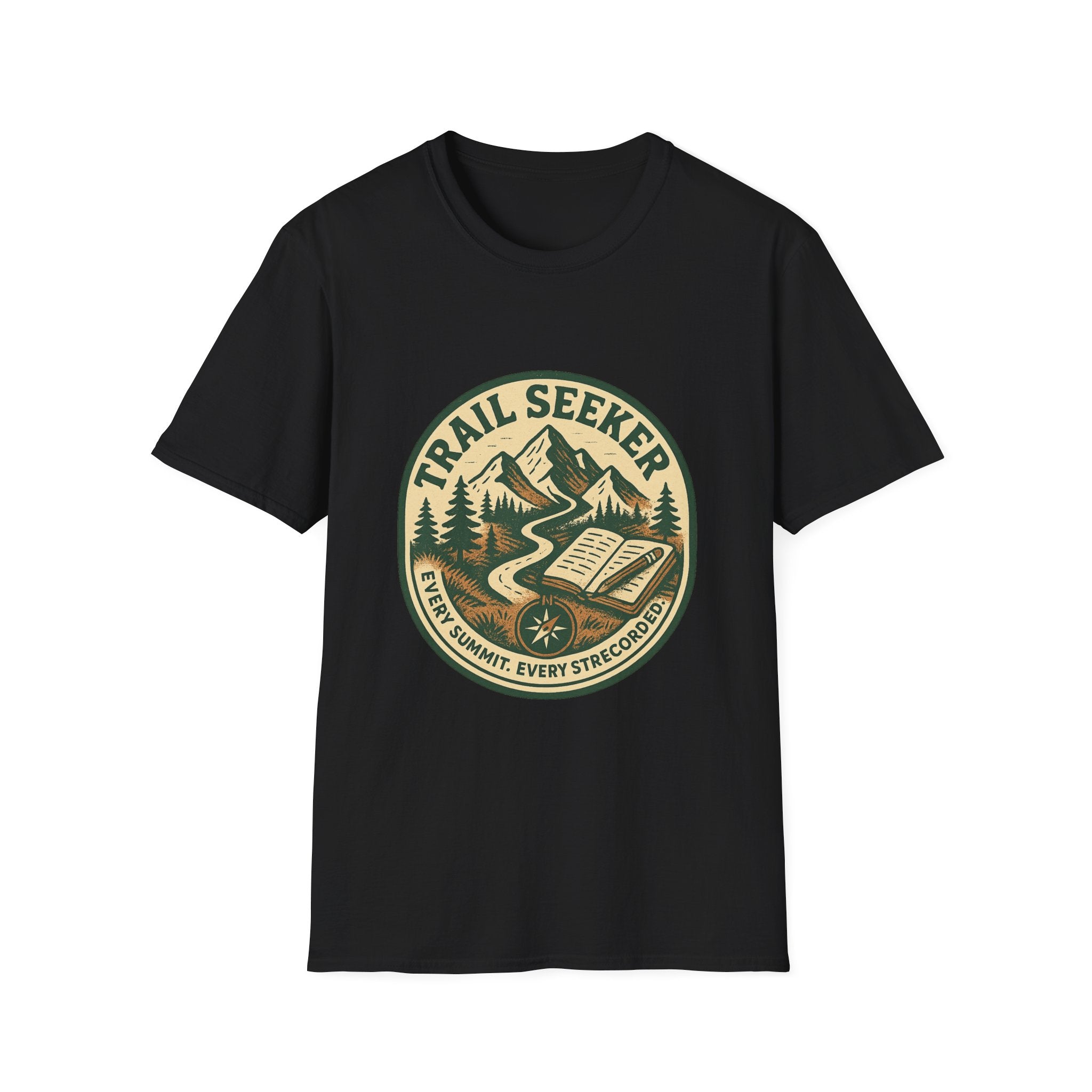Trail Seeker Badge T-Shirt | Mountain Hiking Emblem, Nature Graphic