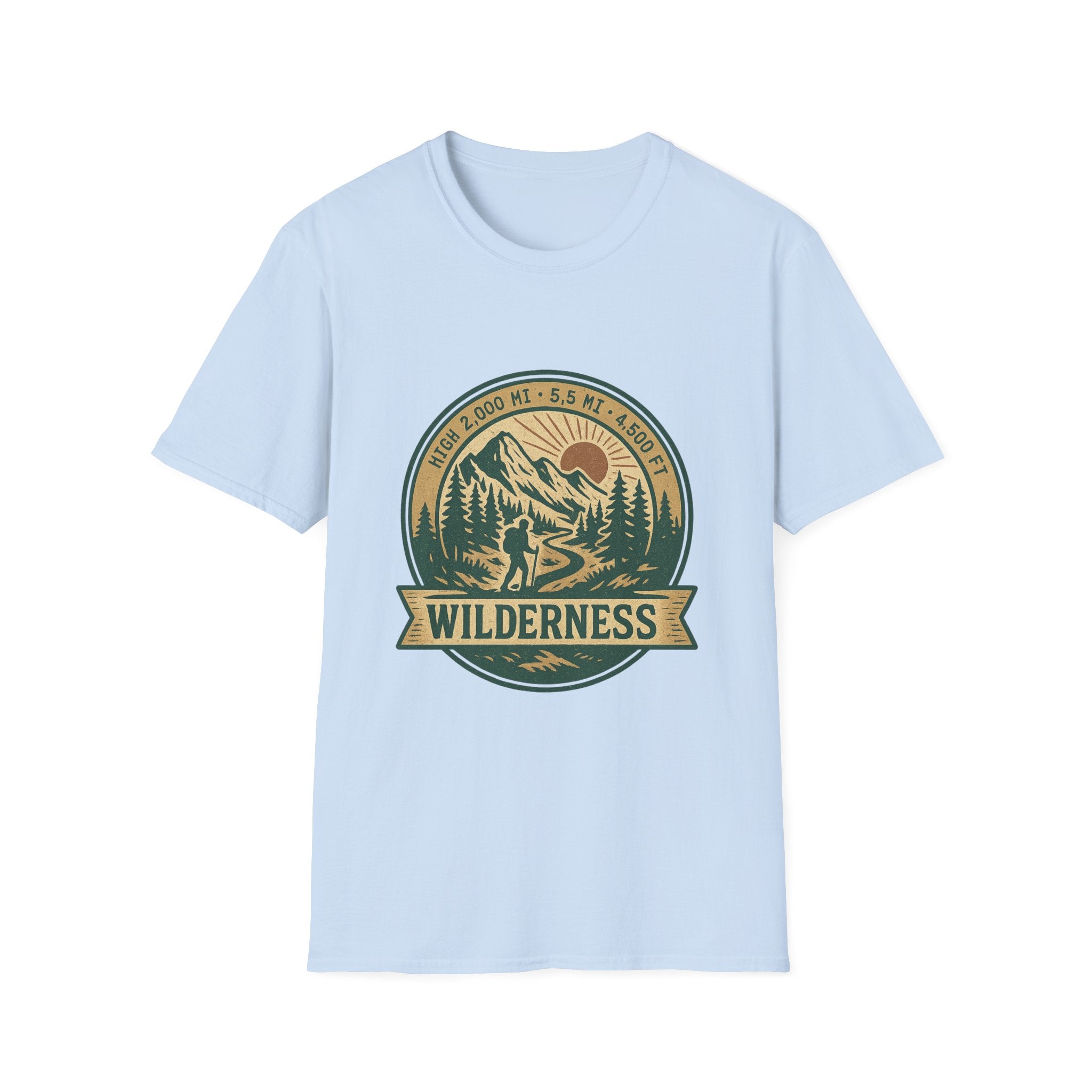 Wilderness Mountains Graphic T-Shirt | Hiking Badge Retro Outdoor Tee