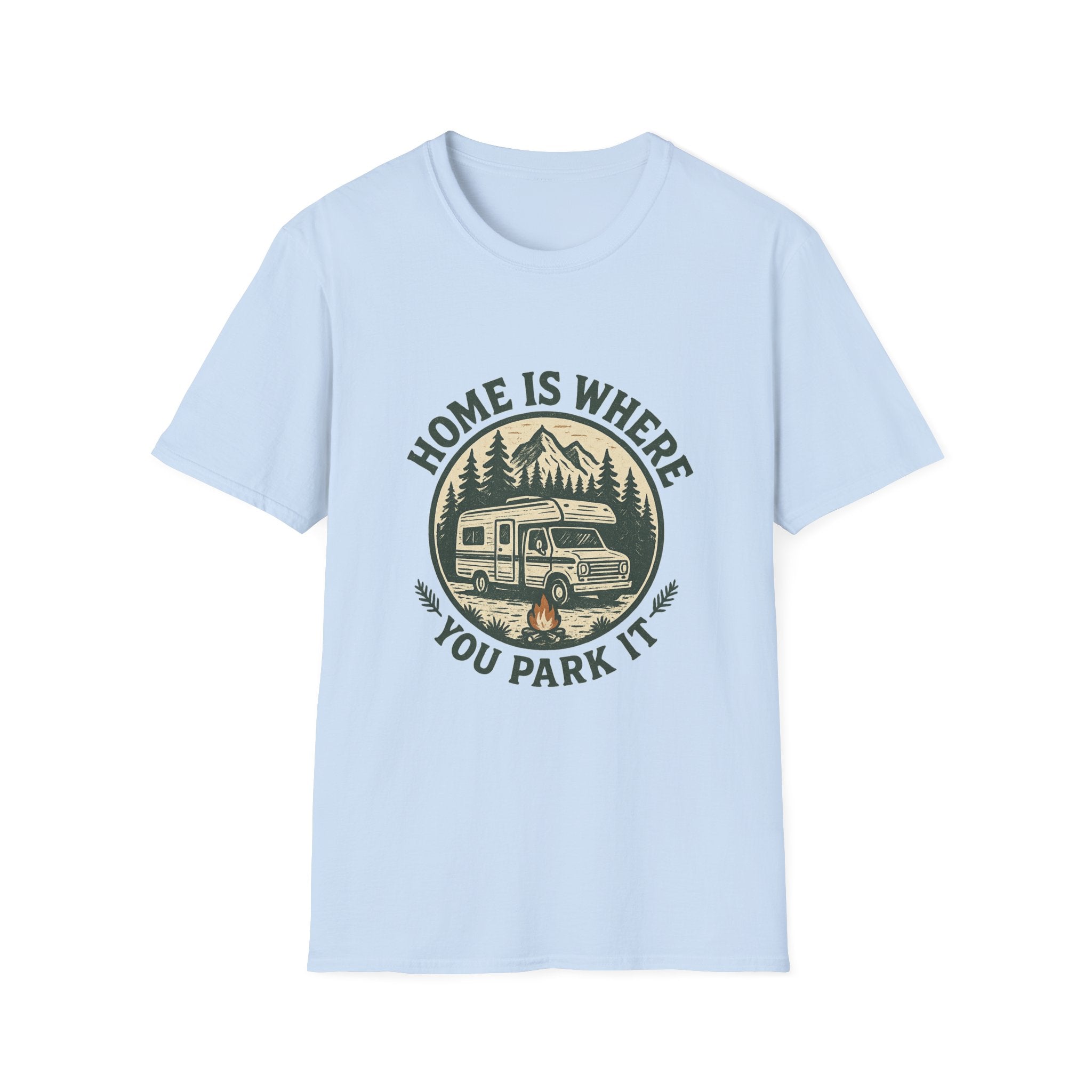 Home Is Where You Park It T-Shirt | RV Camper Mountain Design