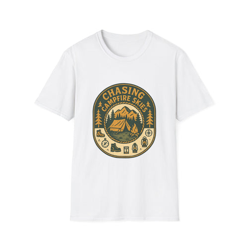 Chasing Campfire Skies T-Shirt | Mountain Camping Badge