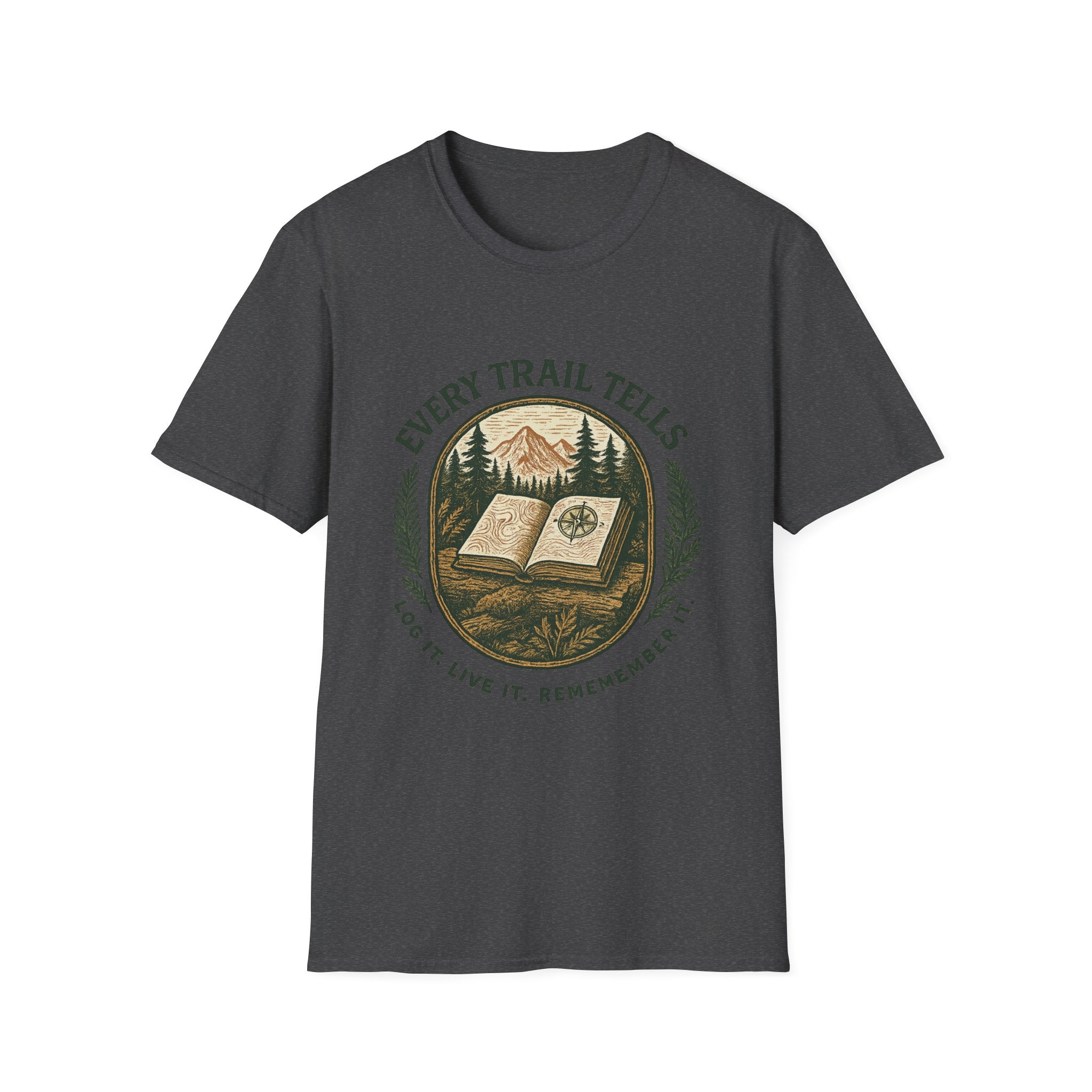 Every Trail Tells T-Shirt | Mountain Map Compass Hiking Shirt
