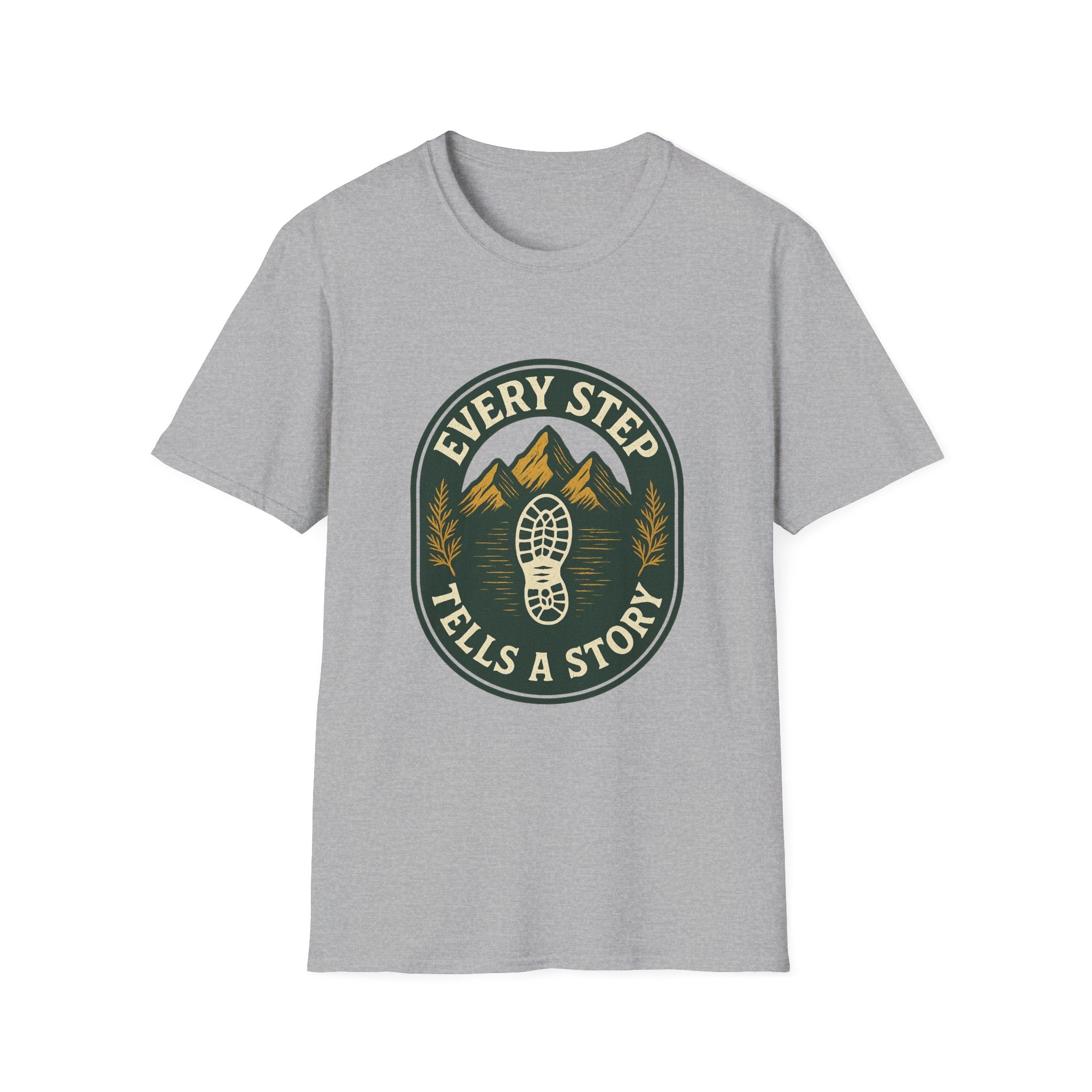 Every Step Tells a Story T-Shirt | Hiking Mountain Trail Boot Print