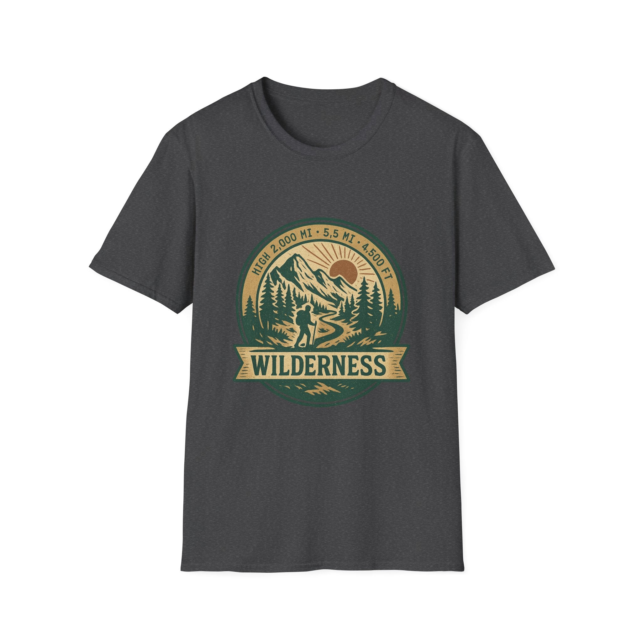 Wilderness Mountains Graphic T-Shirt | Hiking Badge Retro Outdoor Tee