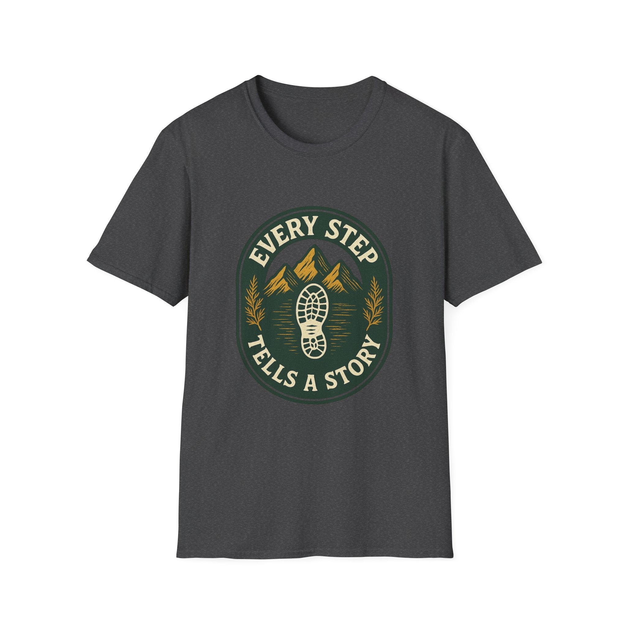 Every Step Tells a Story T-Shirt | Hiking Mountain Trail Boot Print