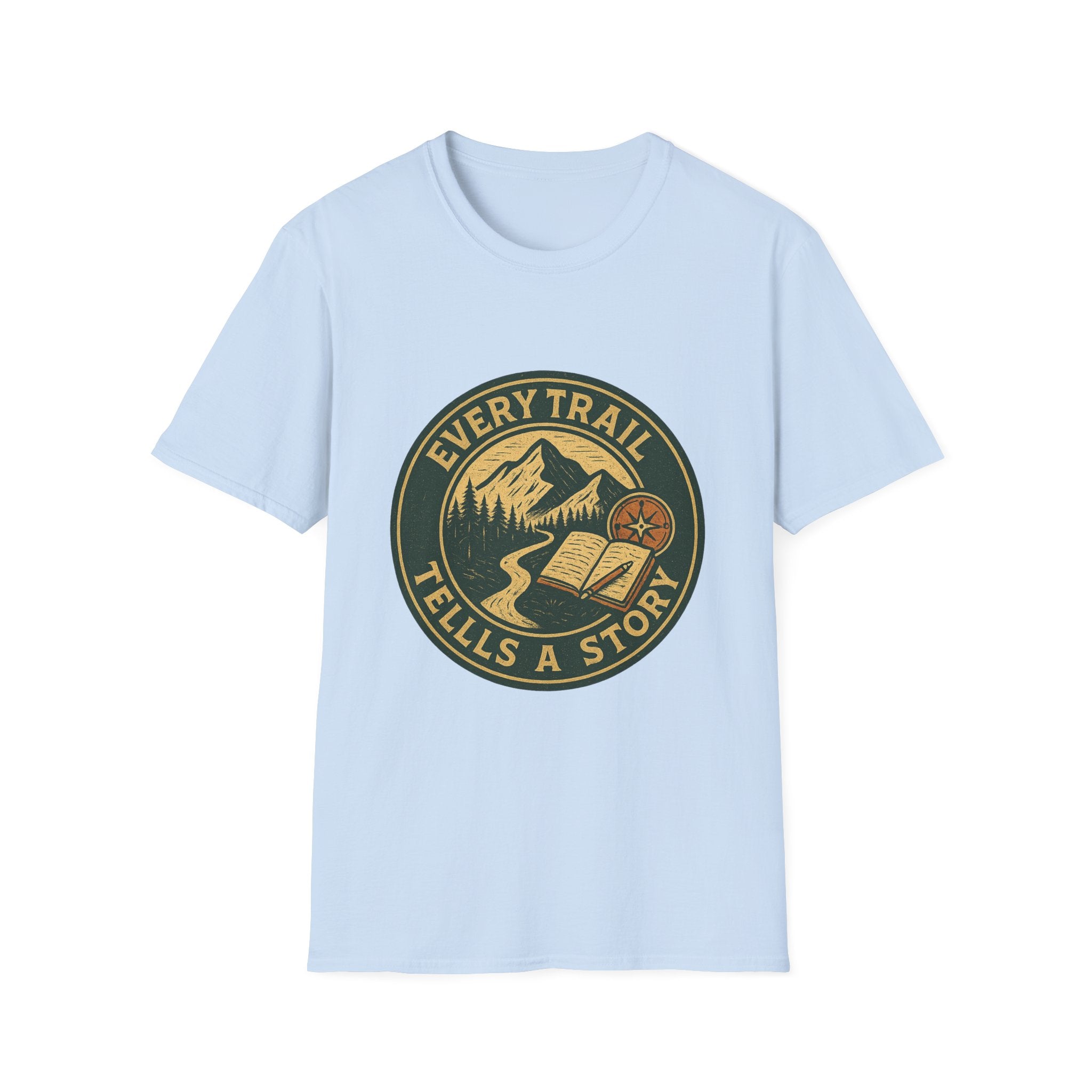 Every Trail Tells a Story T-Shirt | Mountain Hiking Badge Design