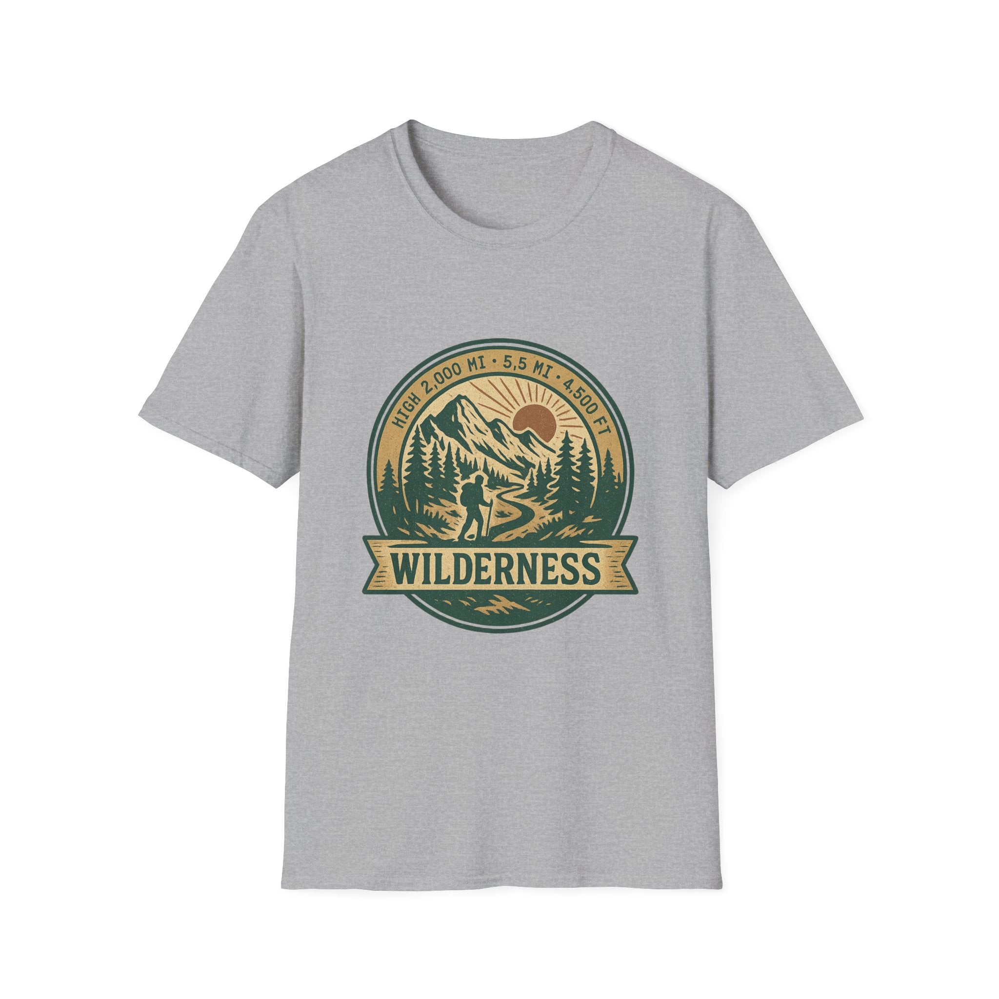 Wilderness Mountains Graphic T-Shirt | Hiking Badge Retro Outdoor Tee