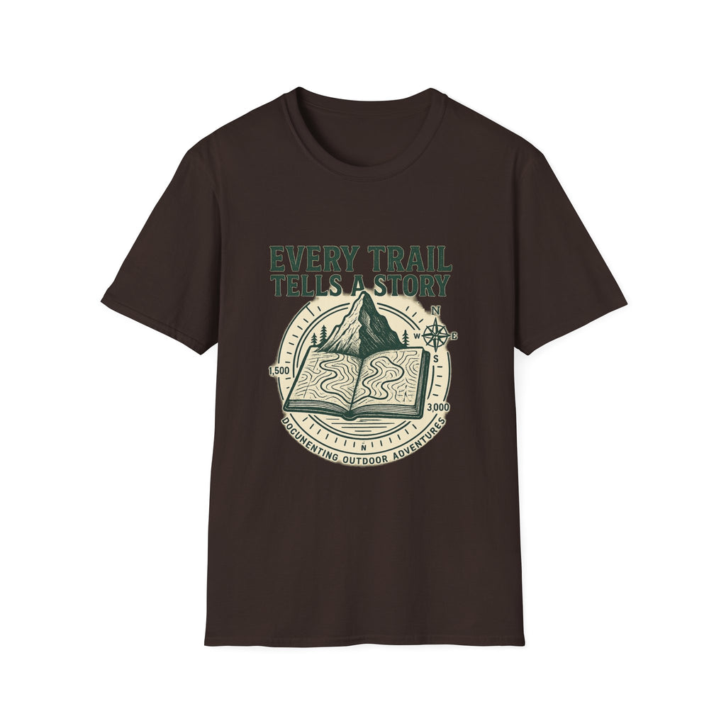 Every Trail Tells a Story T-Shirt | Hiking Mountain Compass Design