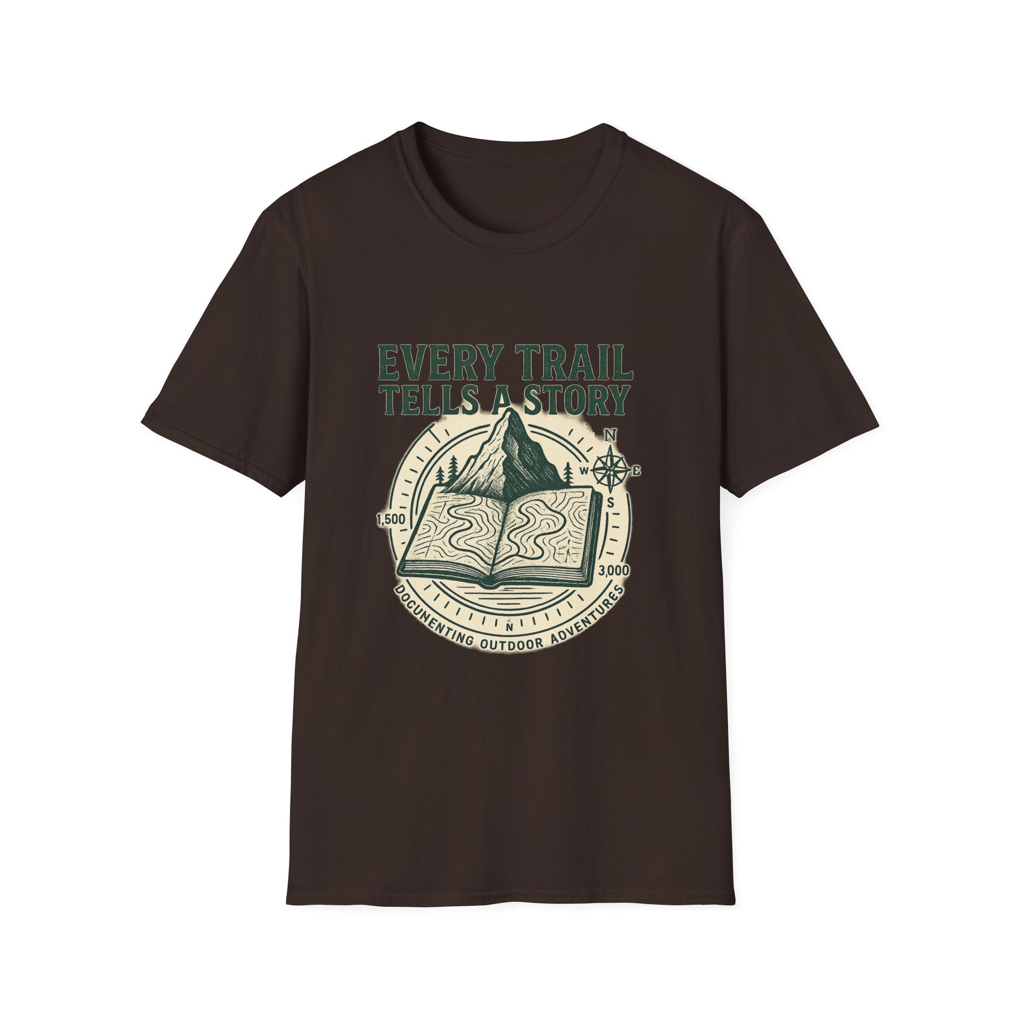 Every Trail Tells a Story T-Shirt | Hiking Mountain Compass Design