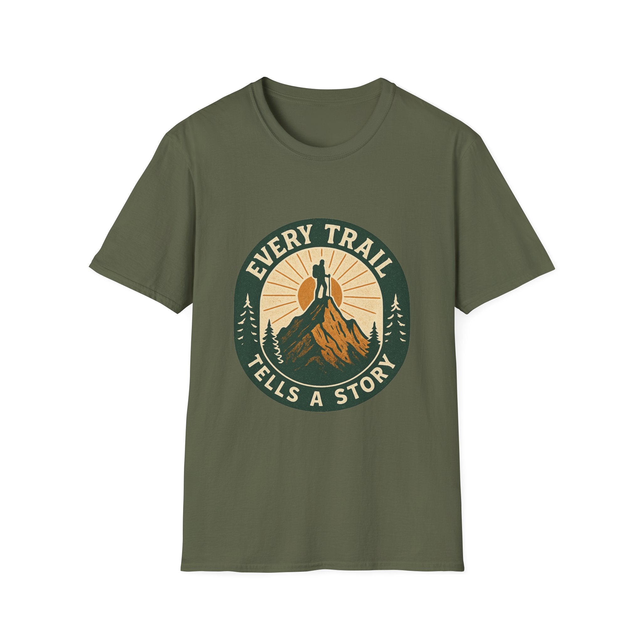 Every Trail Tells a Story T-Shirt | Hiking Mountain Sunset Tee