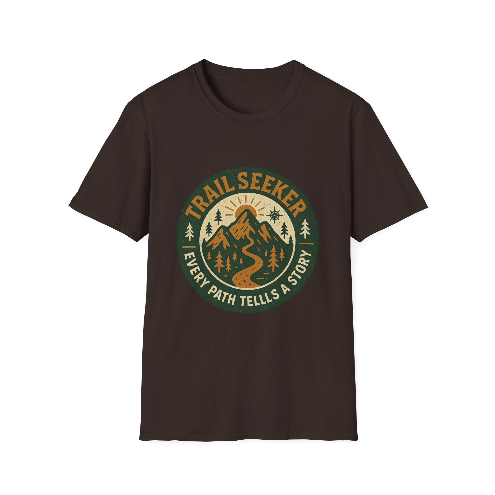 Trail Seeker mountain badge T-Shirt | Hiking outdoors adventure tee