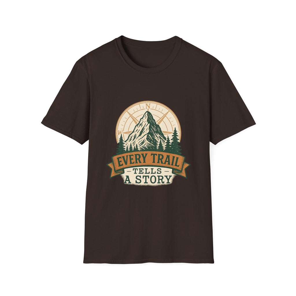 Every Trail Tells a Story Mountain T-Shirt | Hiking Adventure Graphic