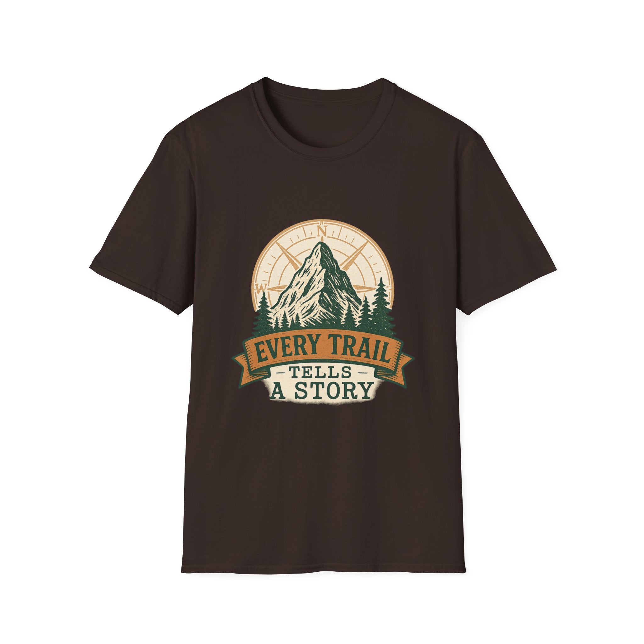 Every Trail Tells a Story Mountain T-Shirt | Hiking Adventure Graphic