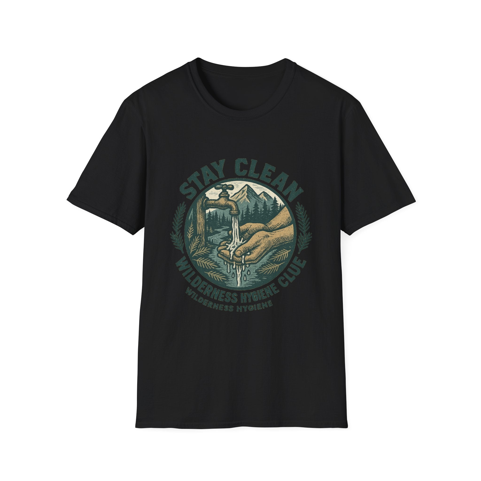 Stay Clean Wilderness Hygiene Club T-Shirt | Outdoor Camping Design