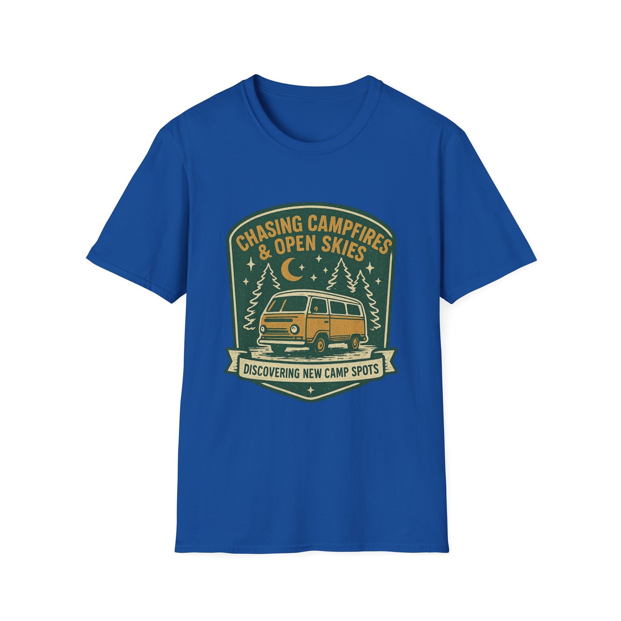 Chasing Campfires & Open Skies T-Shirt | Vintage Camper Van Camping Design