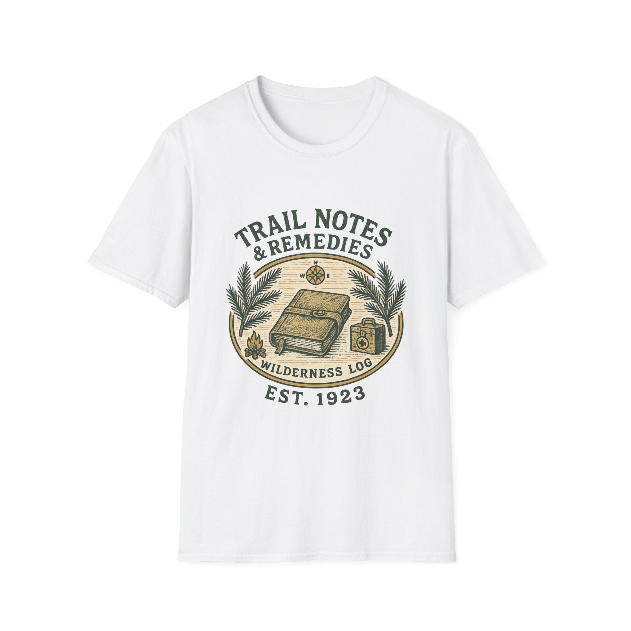 Trail Notes & Remedies T-Shirt | Wilderness Log, Vintage Botanical Design