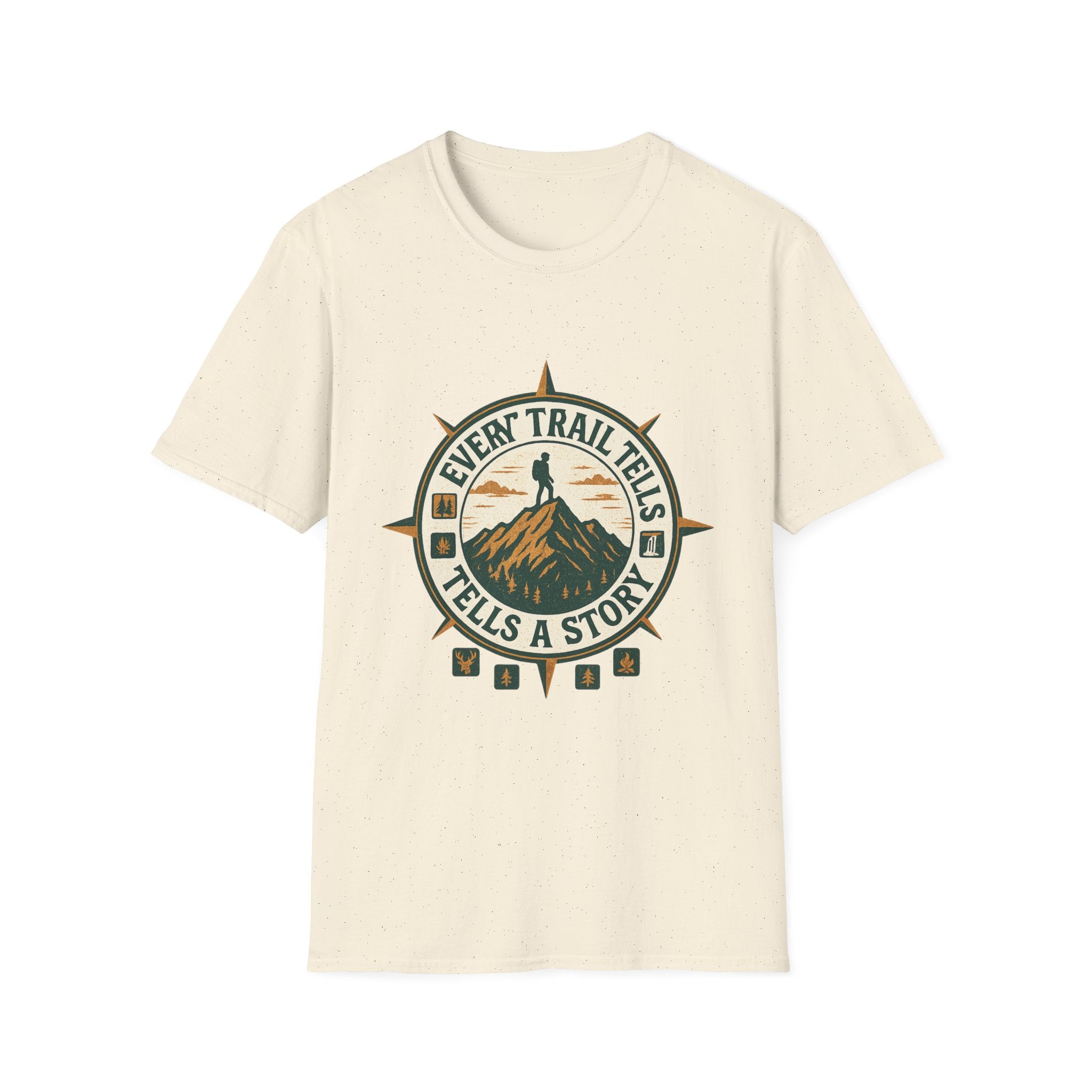 Every Trail Tells a Story T-Shirt | Hiking Compass Mountain Design
