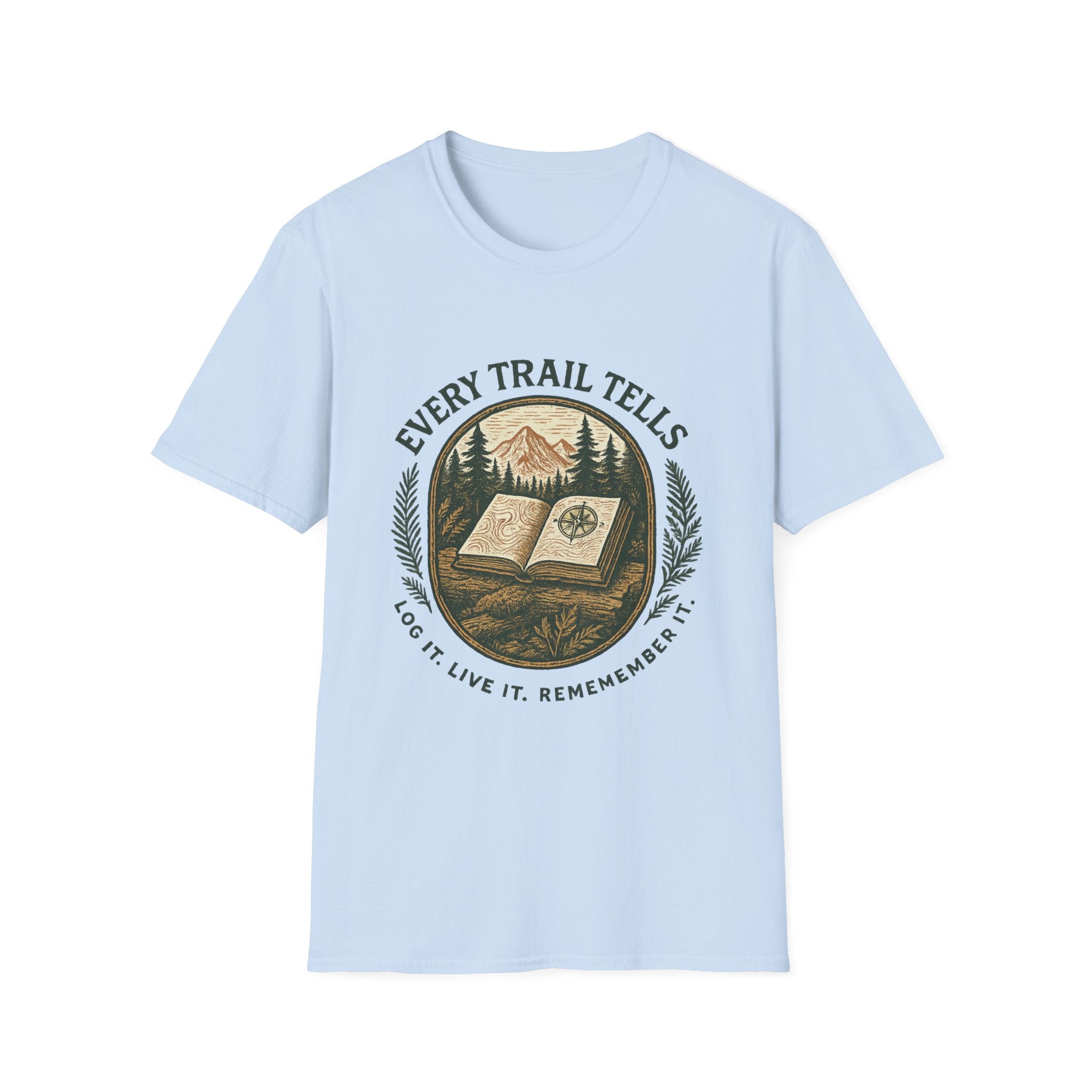 Every Trail Tells T-Shirt | Mountain Map Compass Hiking Shirt
