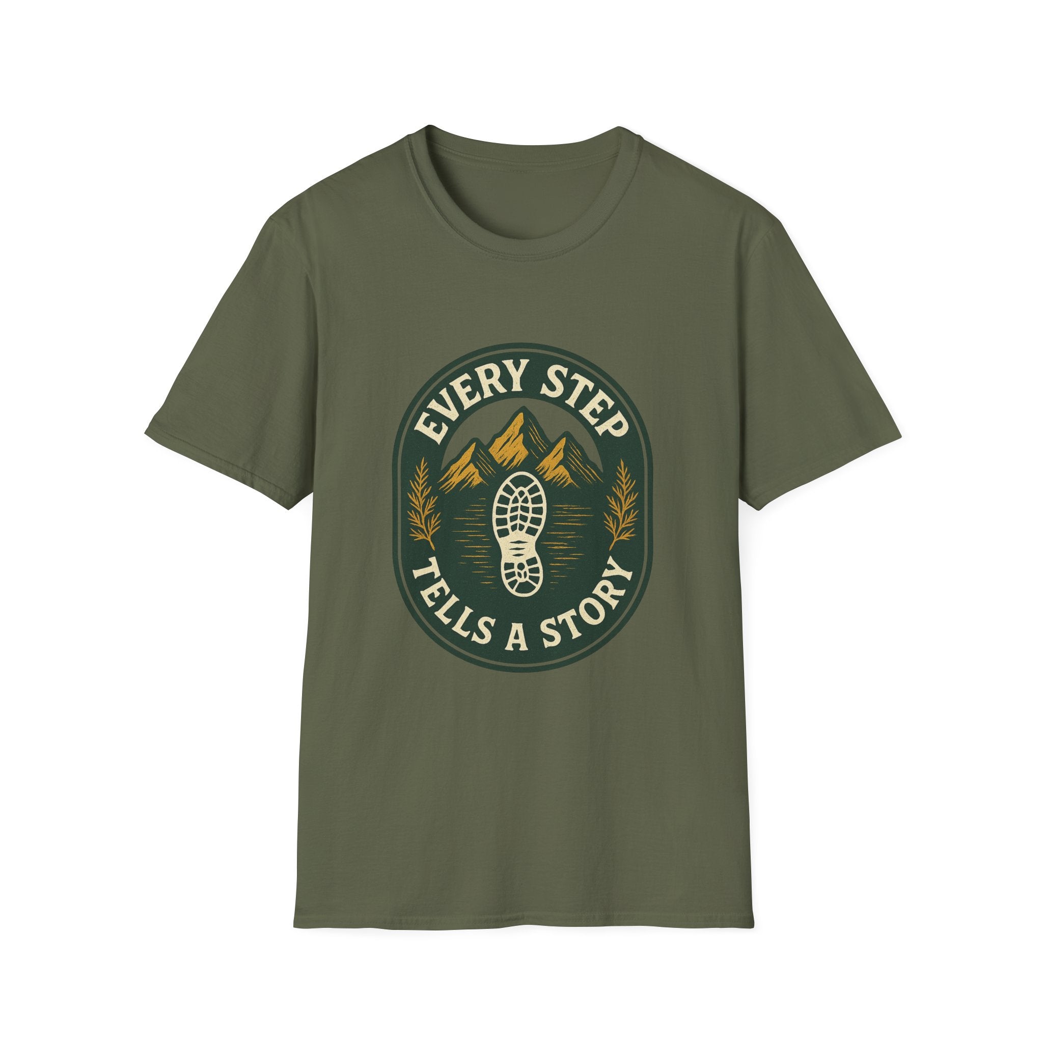 Every Step Tells a Story T-Shirt | Hiking Mountain Trail Boot Print