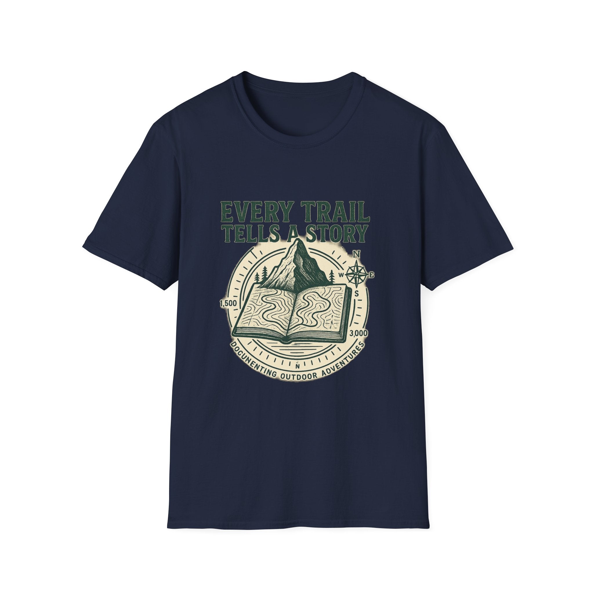 Every Trail Tells a Story T-Shirt | Hiking Mountain Compass Design