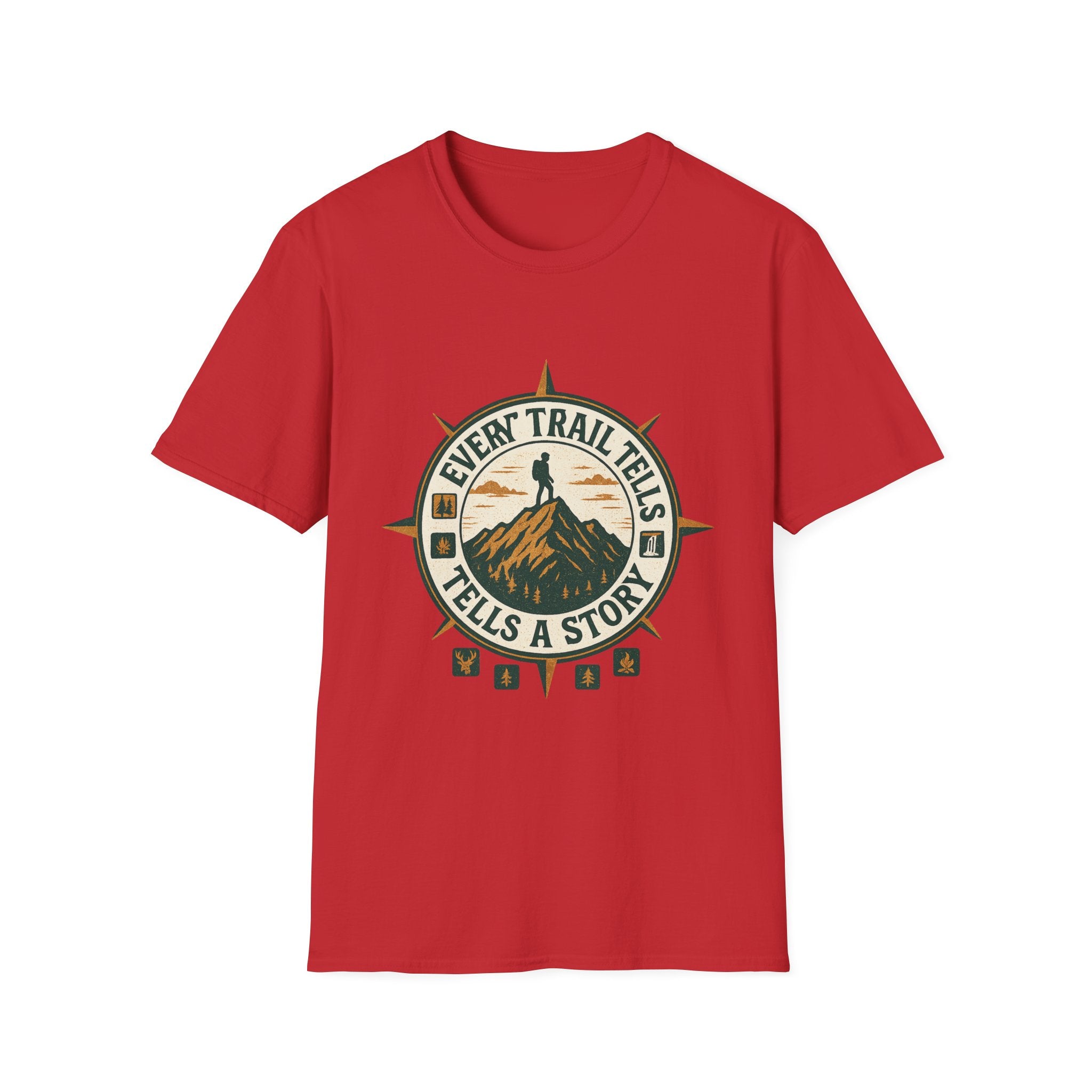 Every Trail Tells a Story T-Shirt | Hiking Compass Mountain Design