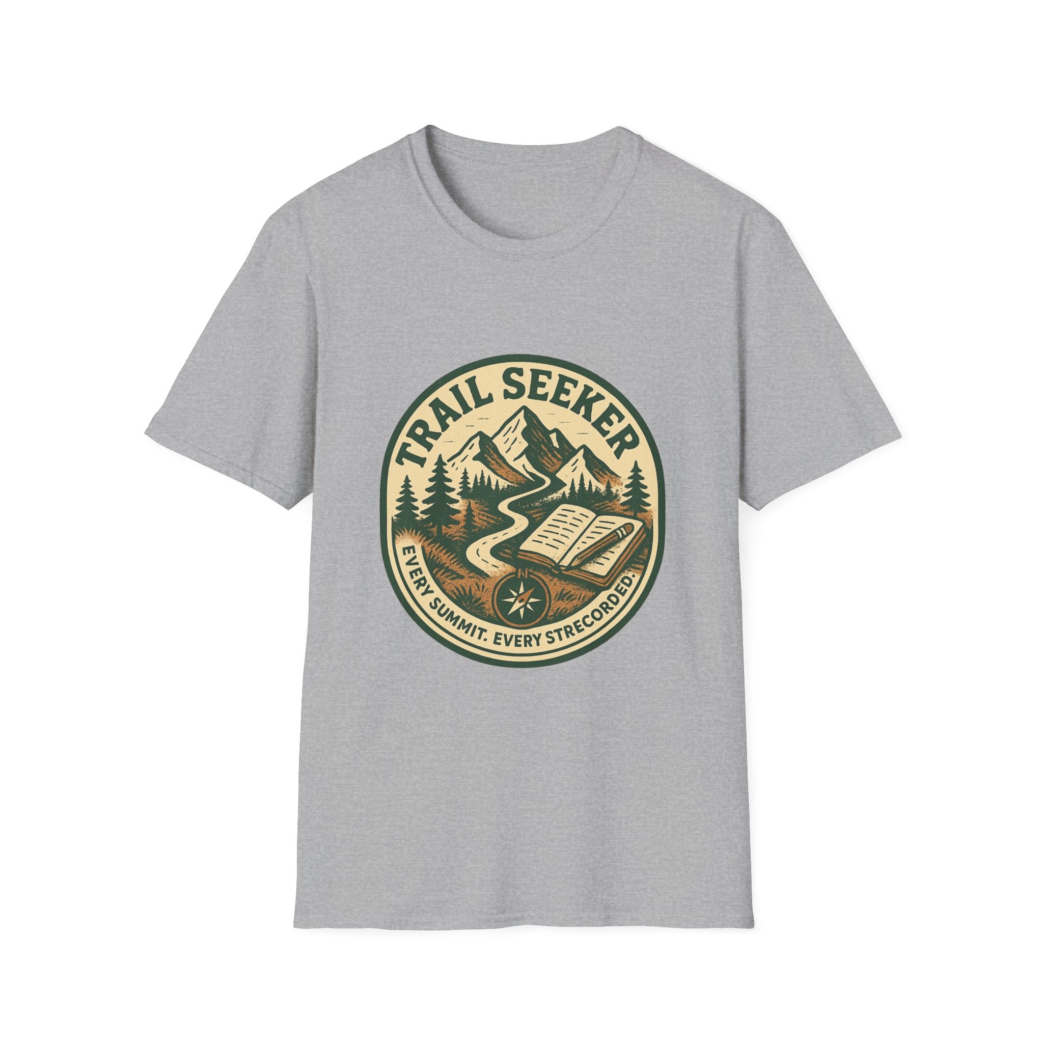 Trail Seeker Badge T-Shirt | Mountain Hiking Emblem, Nature Graphic