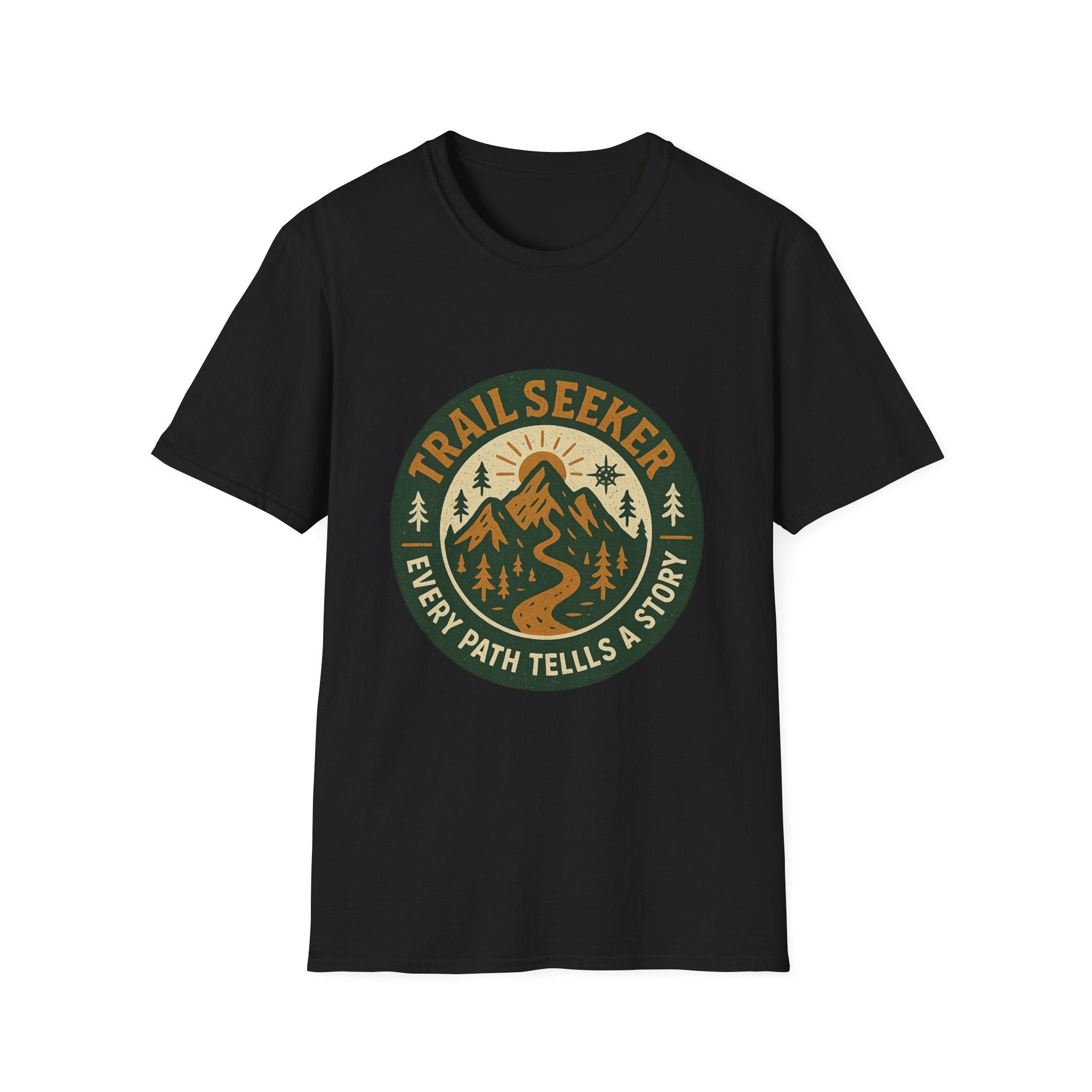 Trail Seeker mountain badge T-Shirt | Hiking outdoors adventure tee