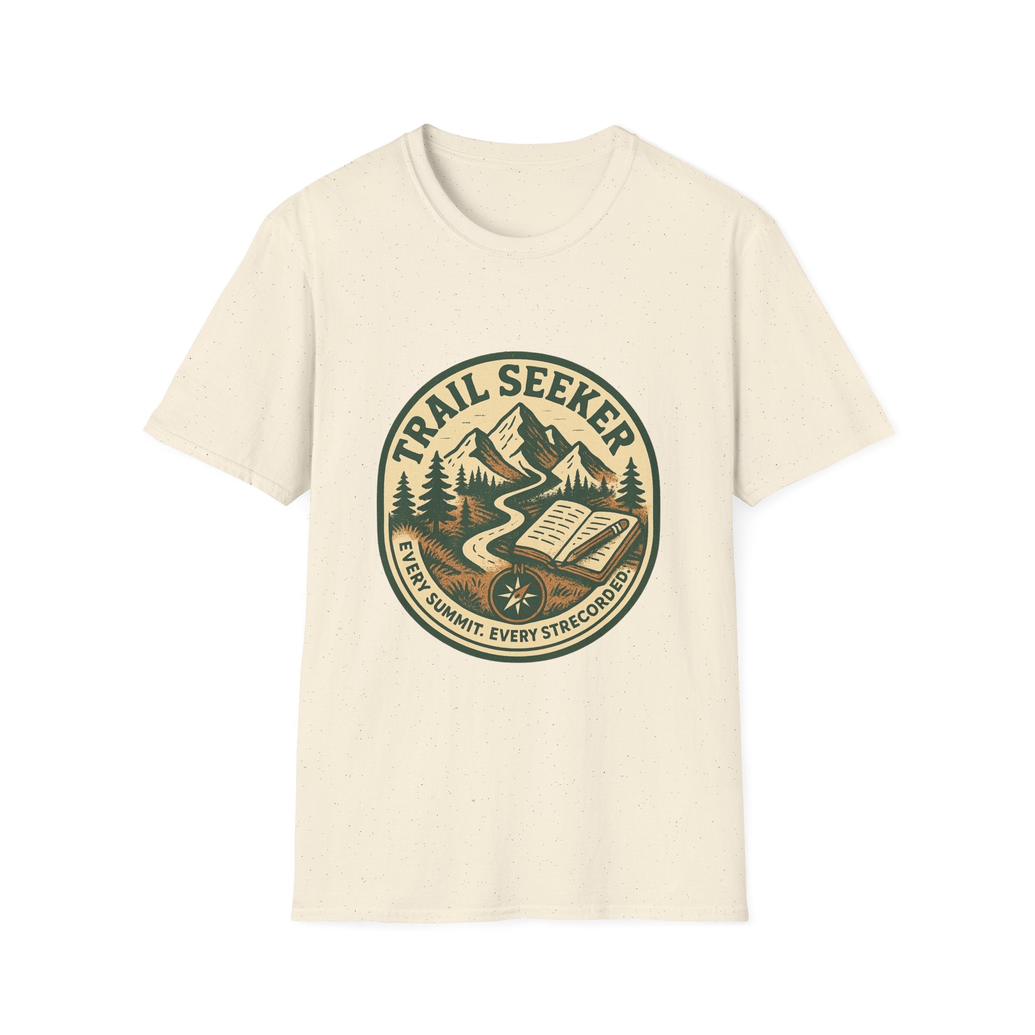 Trail Seeker Badge T-Shirt | Mountain Hiking Emblem, Nature Graphic