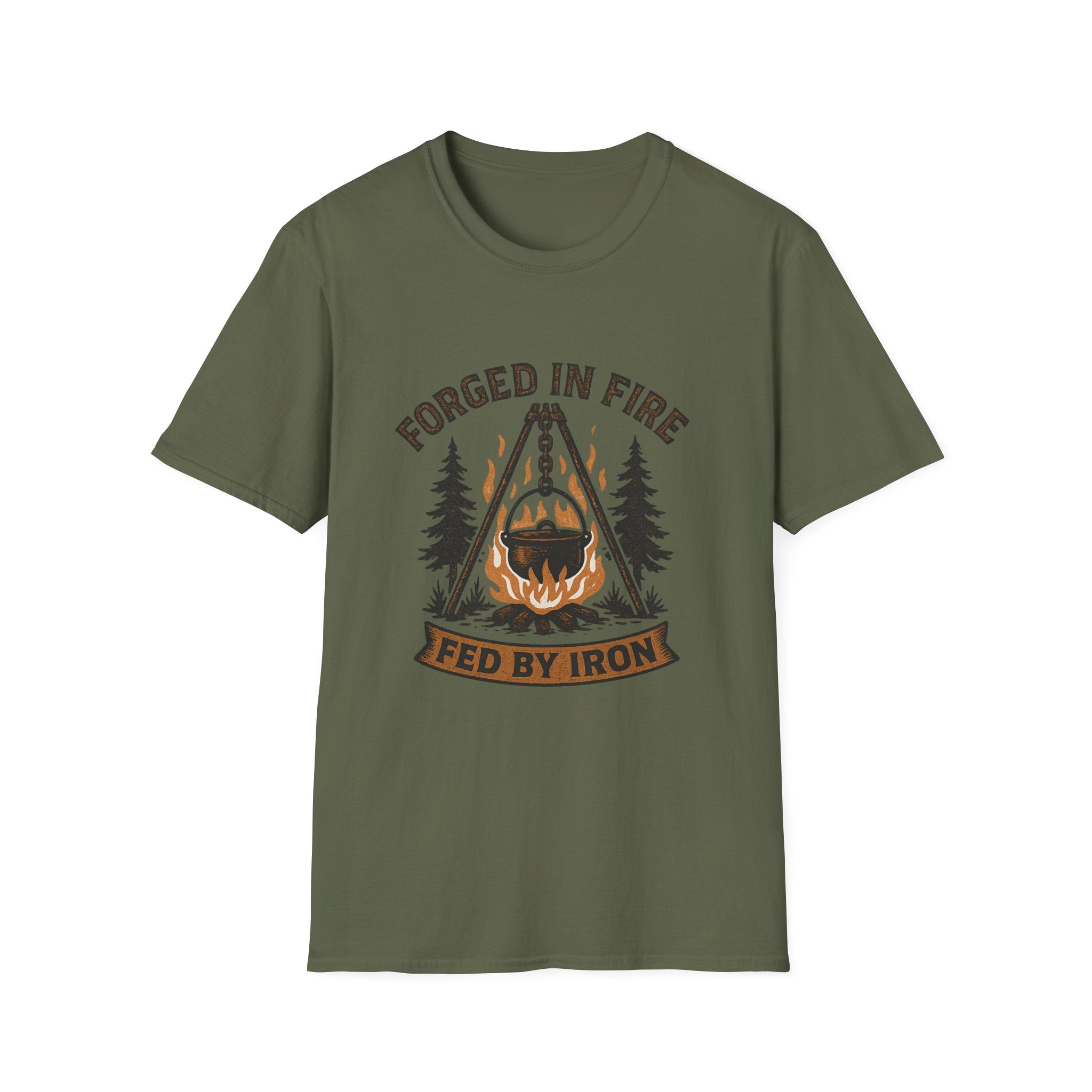 Forged in Fire campfire logo T-Shirt | blacksmith ironworking design