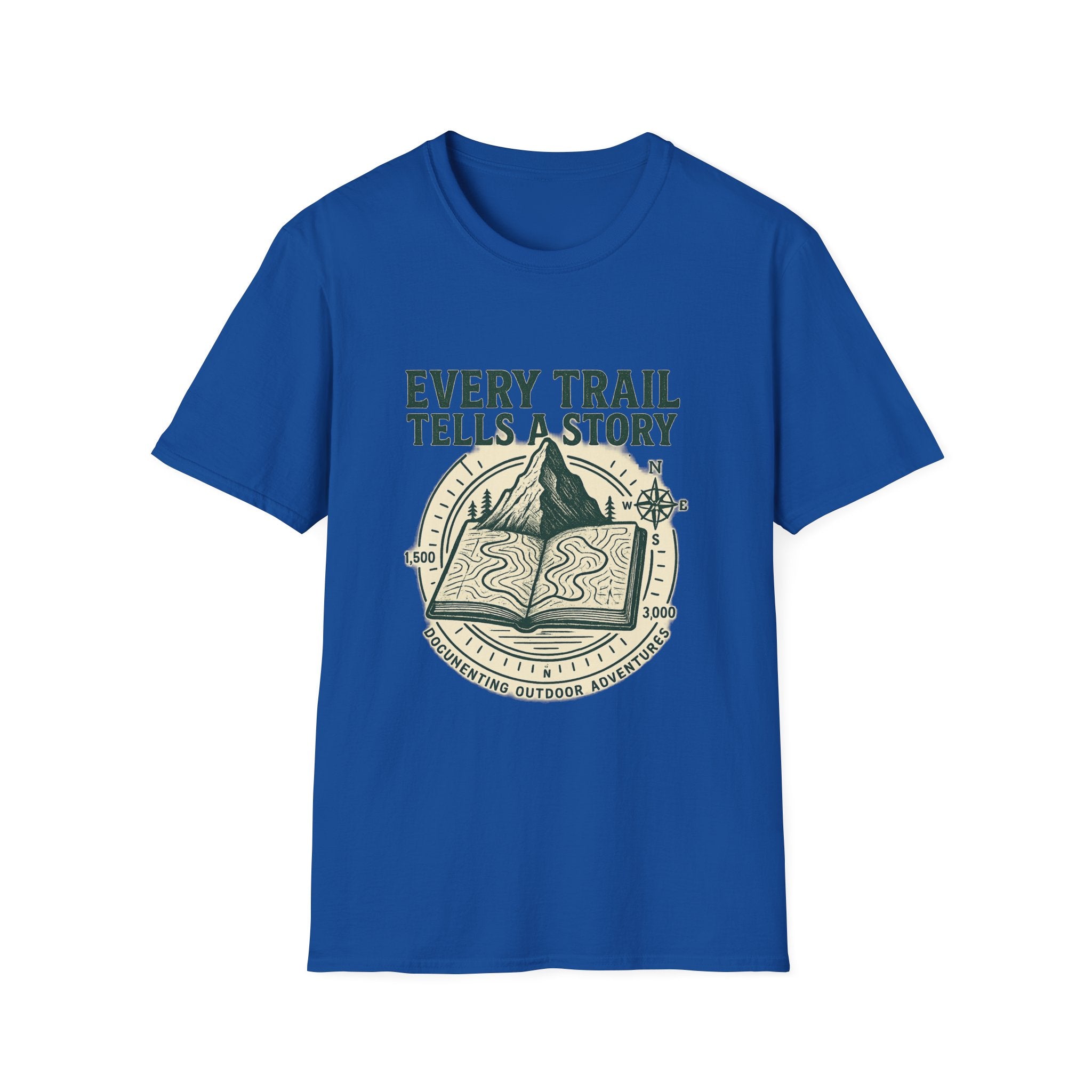 Every Trail Tells a Story T-Shirt | Hiking Mountain Compass Design