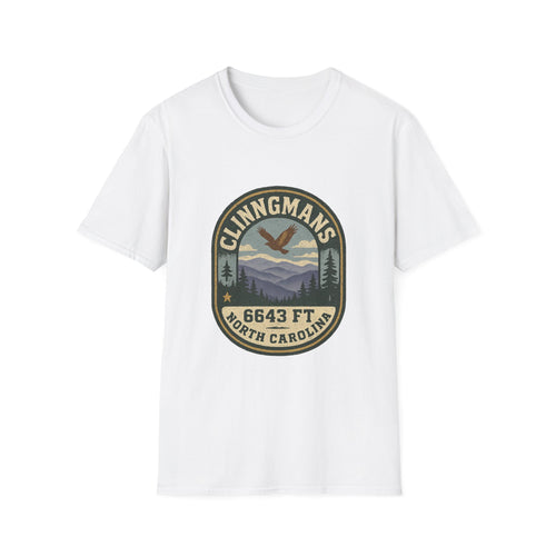 Clinngmans North Carolina 6643 Ft Mountain Badge T-Shirt | Hiking Patch Design