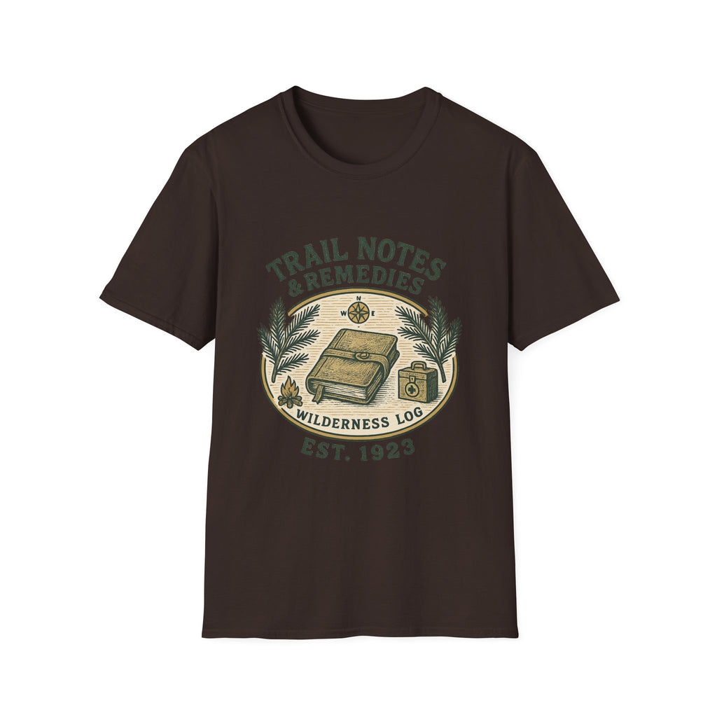 Trail Notes & Remedies T-Shirt | Wilderness Log, Vintage Botanical Design