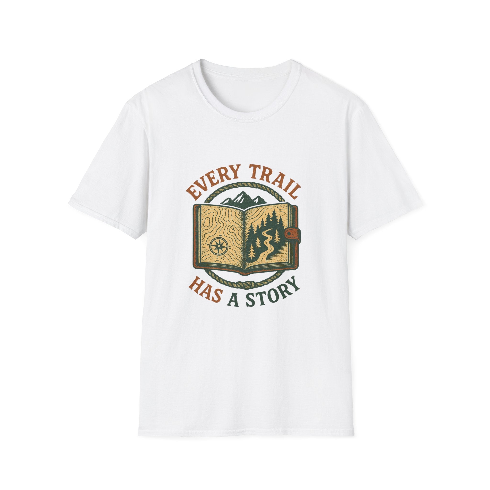 Every Trail Has a Story T-Shirt | Hiking Map Compass Mountains