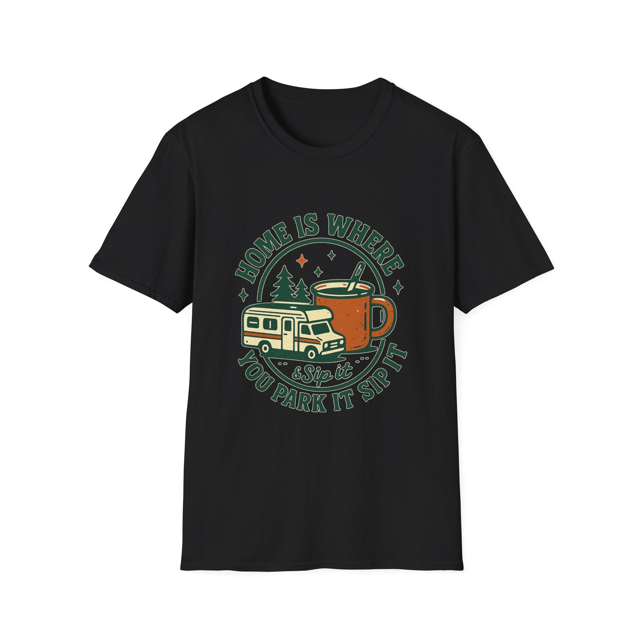 Home Is Where You Park It Camper T-Shirt | RV Coffee Travel Design