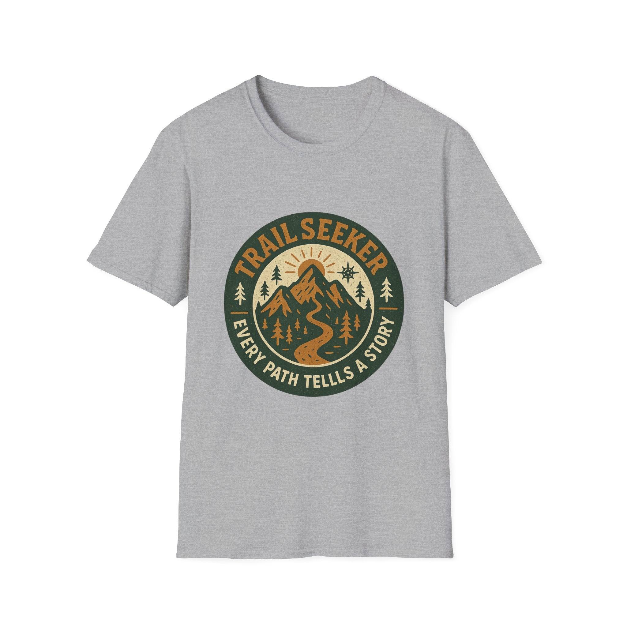 Trail Seeker mountain badge T-Shirt | Hiking outdoors adventure tee