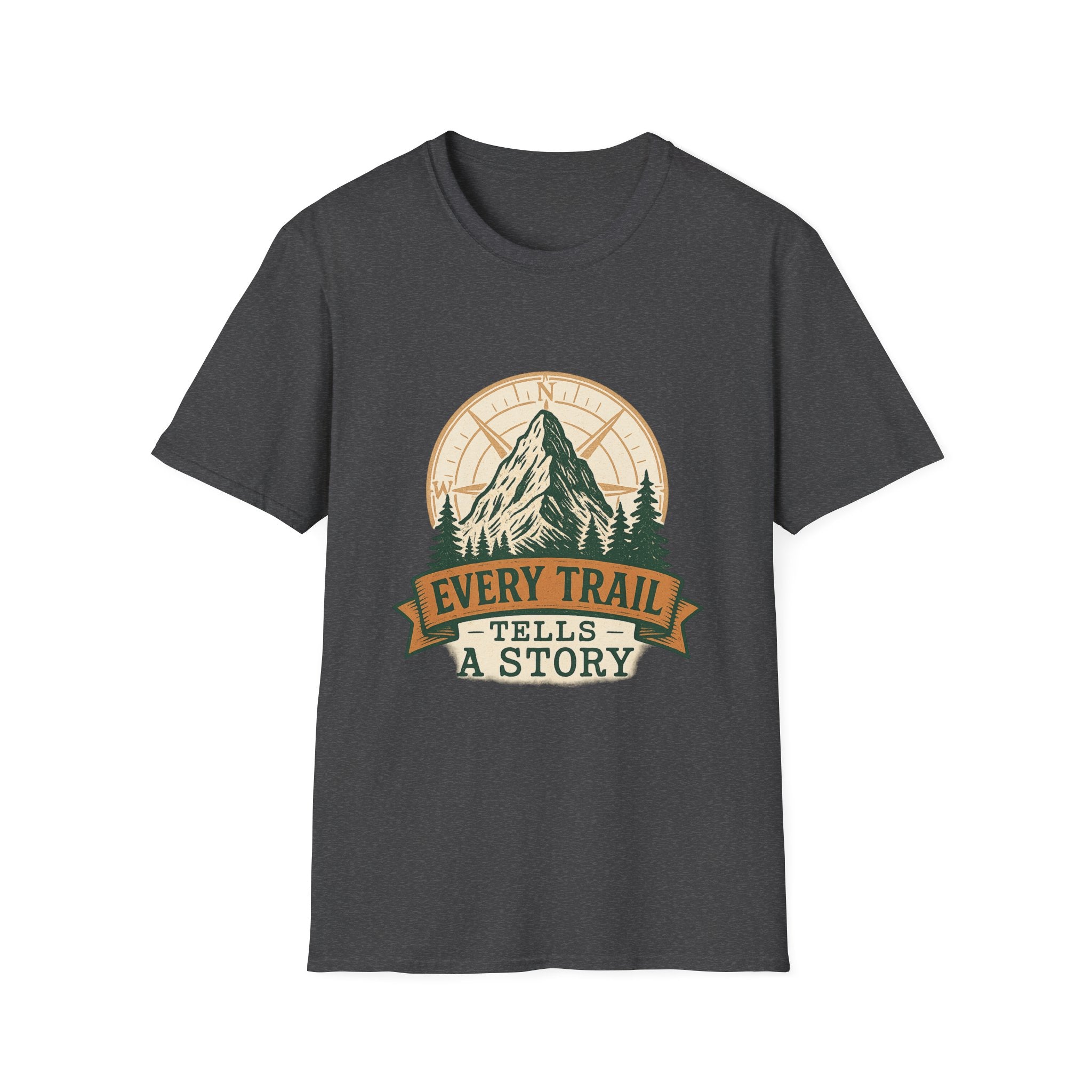 Every Trail Tells a Story Mountain T-Shirt | Hiking Adventure Graphic