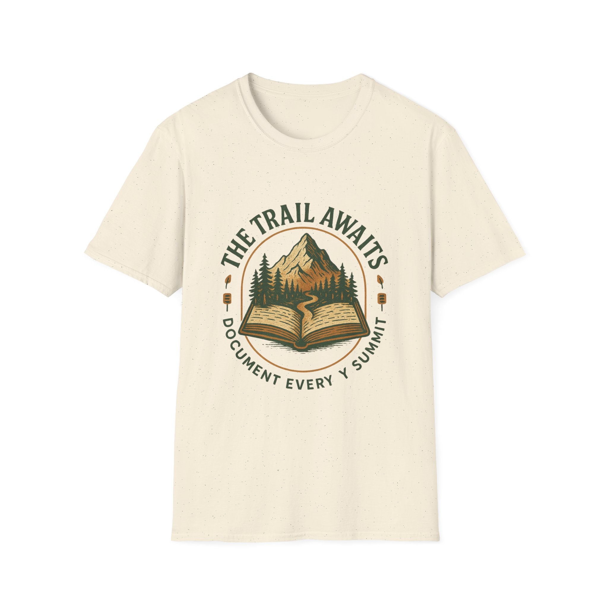 The Trail Awaits mountain and book illustration T-Shirt | hiking, adventure, nature