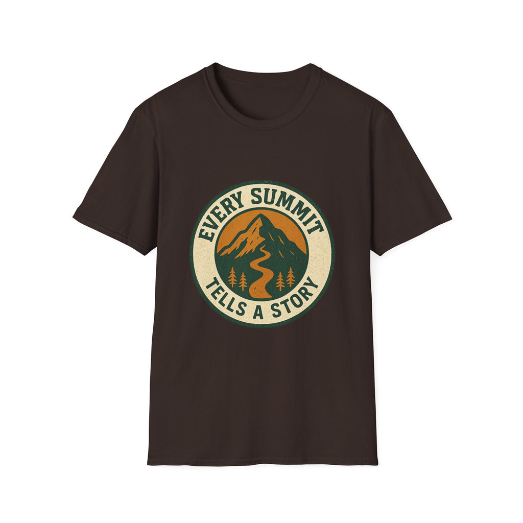 Every Summit Tells a Story T-Shirt | Mountain Adventure Badge