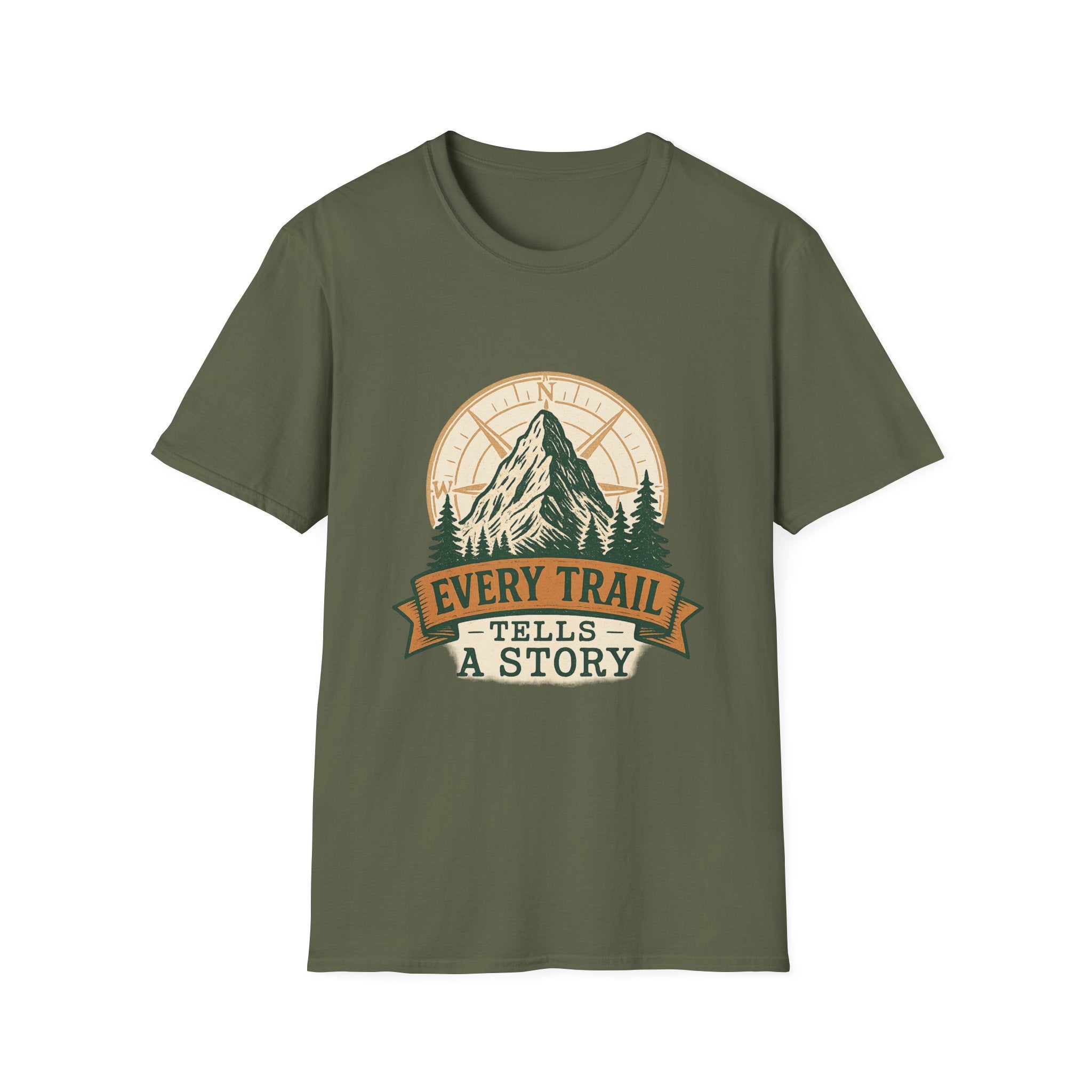 Every Trail Tells a Story Mountain T-Shirt | Hiking Adventure Graphic
