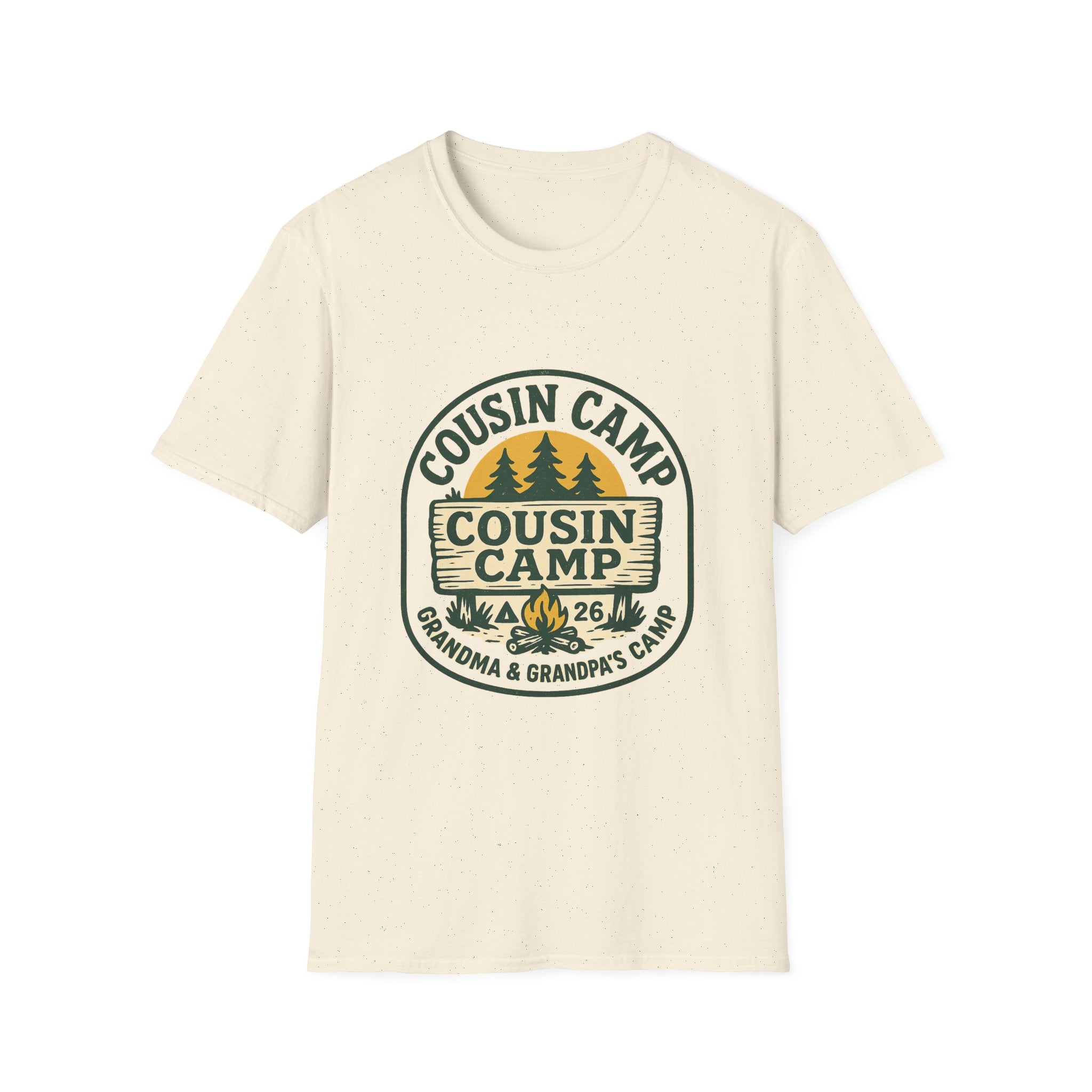 Cousin Camp Graphic T-Shirt | Family Camping Badge, Pine Tree Design