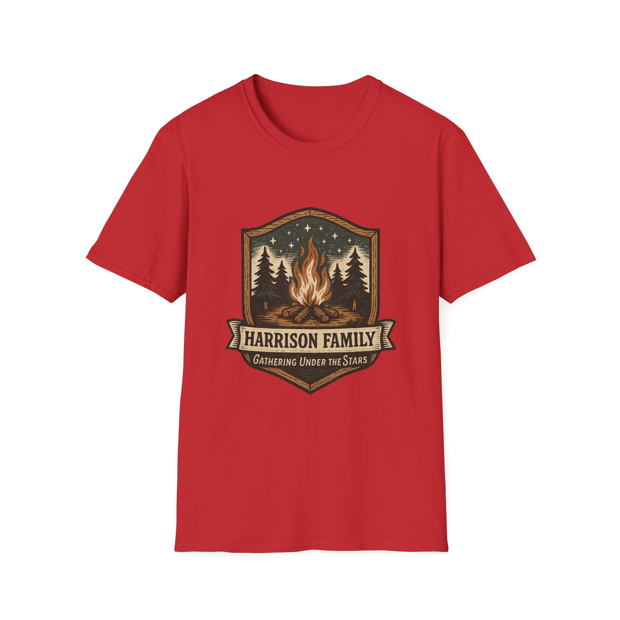 Personalized Campfire Badge T-Shirt | Custom Family Name Outdoor Tee